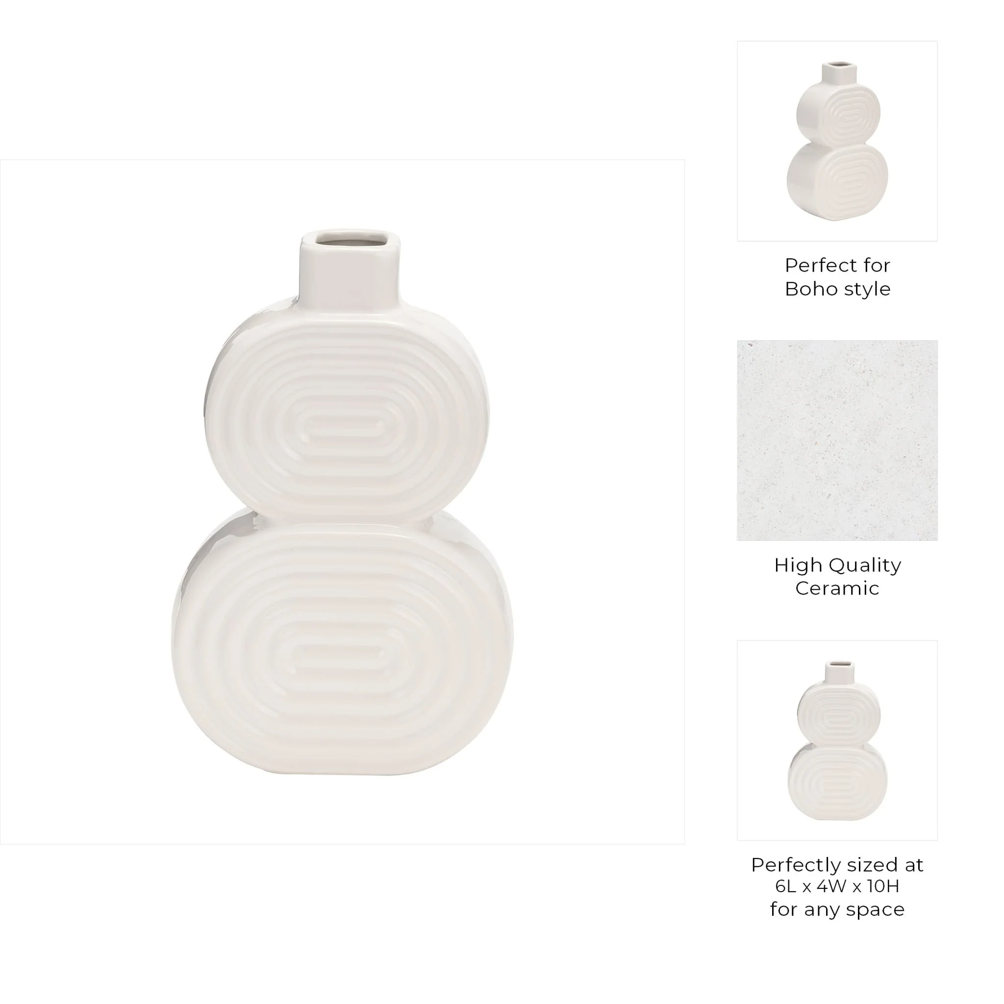 Cer, 10" Stacked Circles Vase, White - Image 9