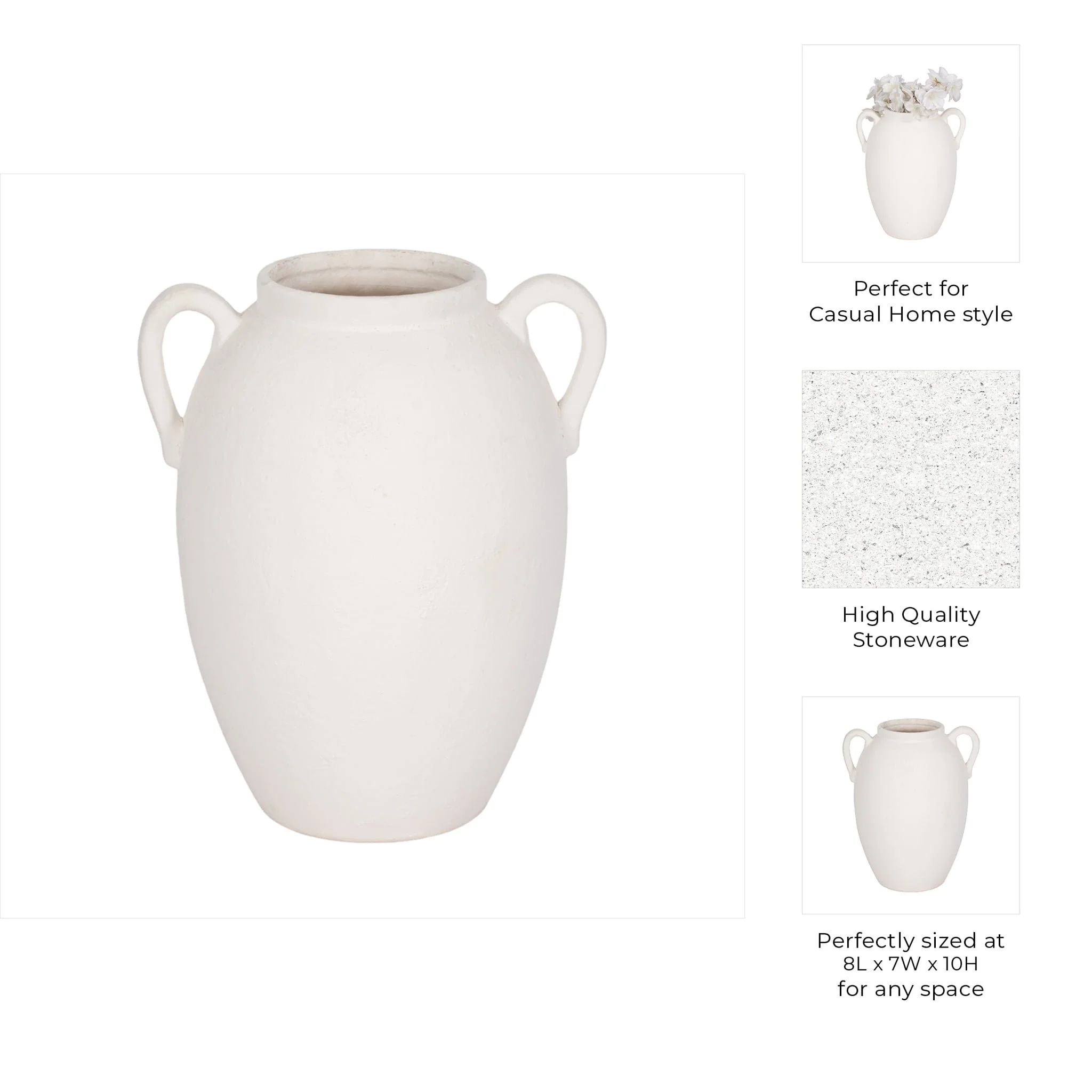 Cer, 10" Textured Jug W/ Handles, White - Image 10