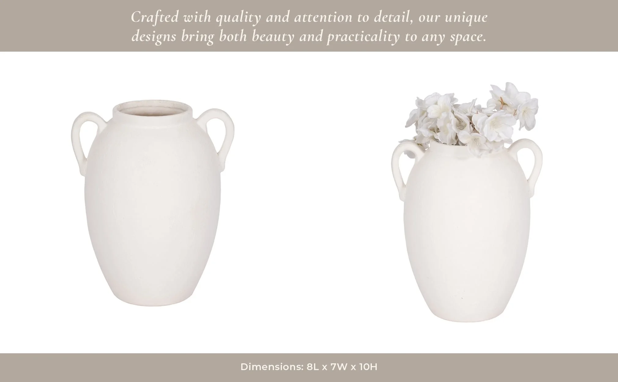 Cer, 10" Textured Jug W/ Handles, White - Image 14