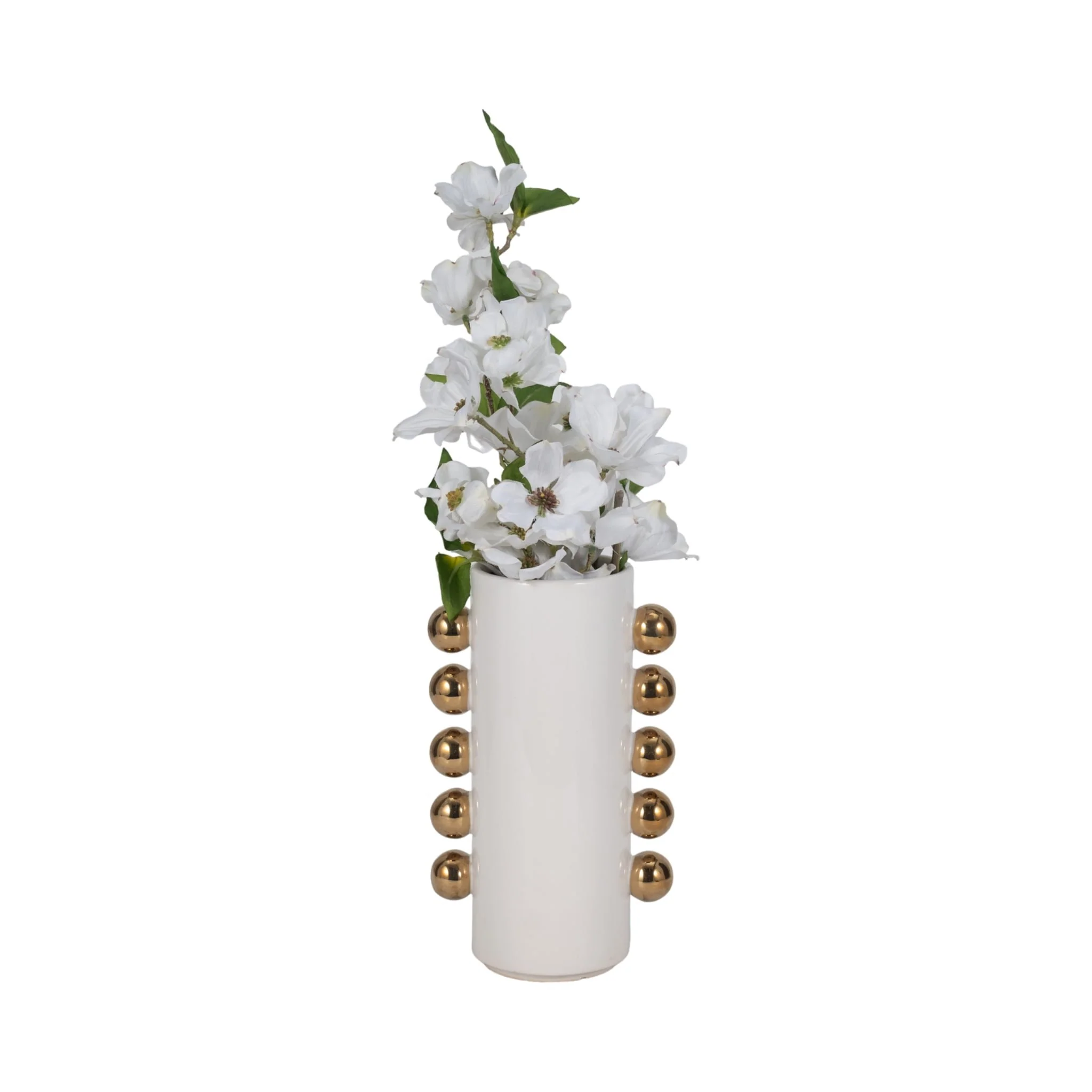 Cer, 10" Vase W/ Side Knobs, White/gold - Image 2