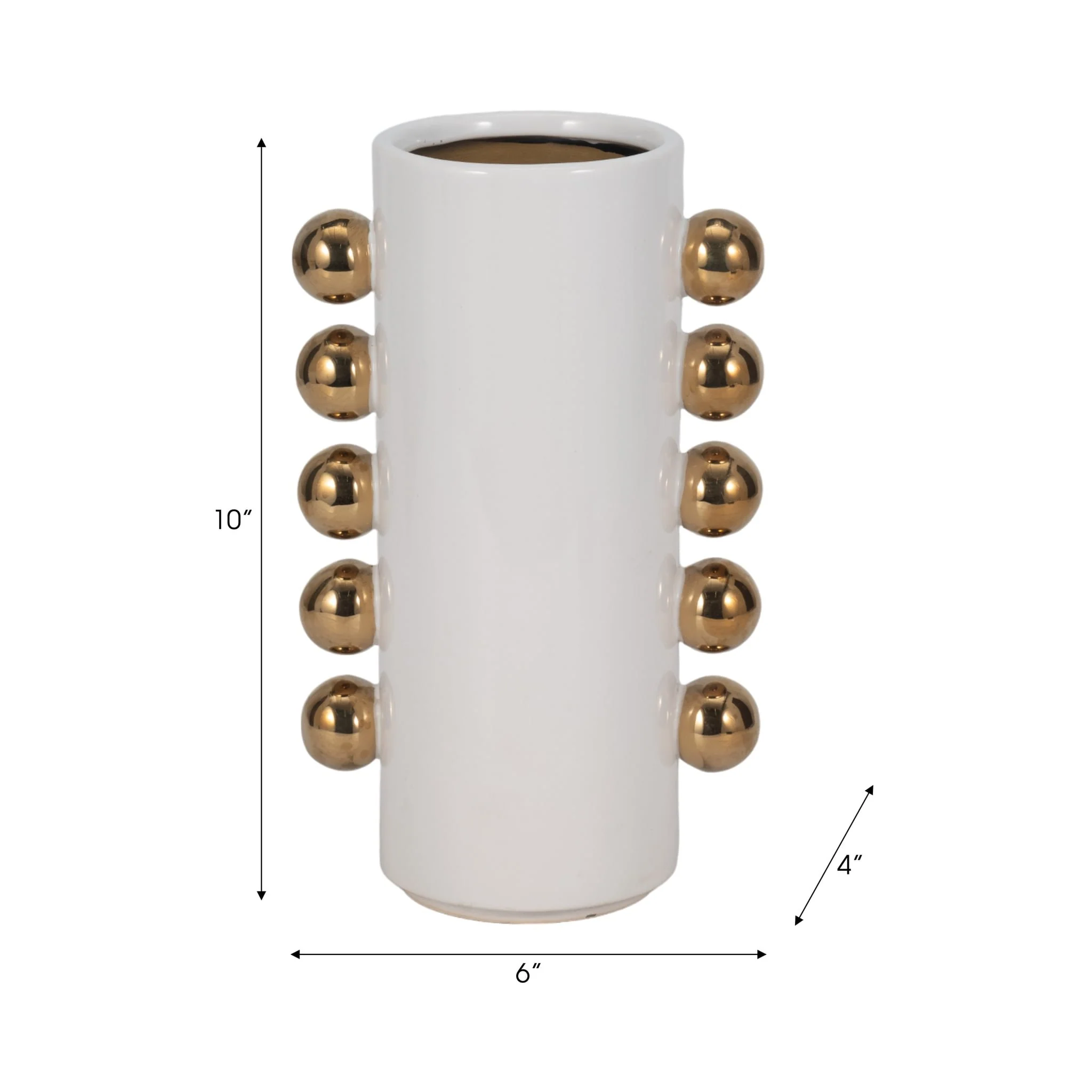 Cer, 10" Vase W/ Side Knobs, White/gold - Image 9