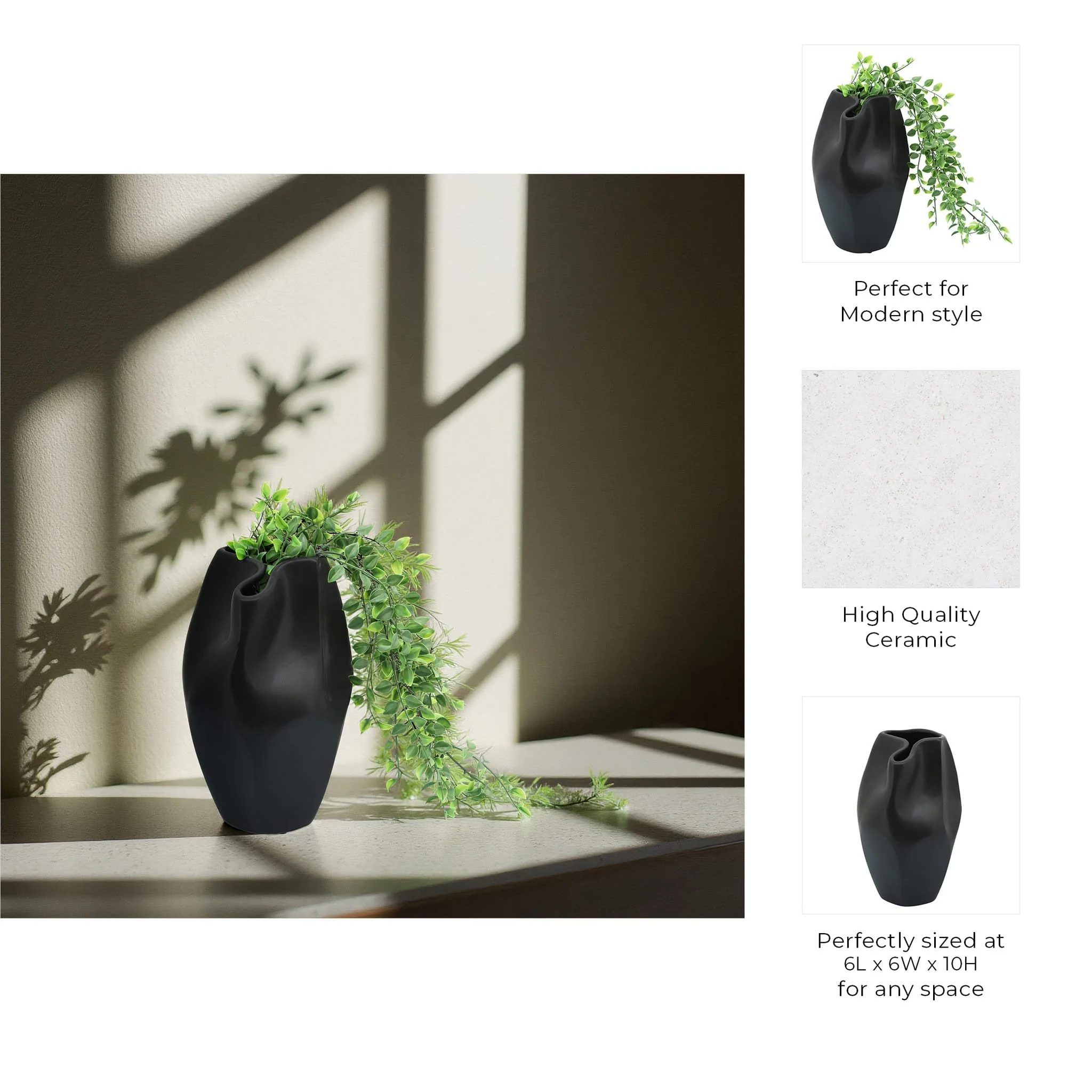 Cer, 10"h Abstract Vase, Black - Image 4