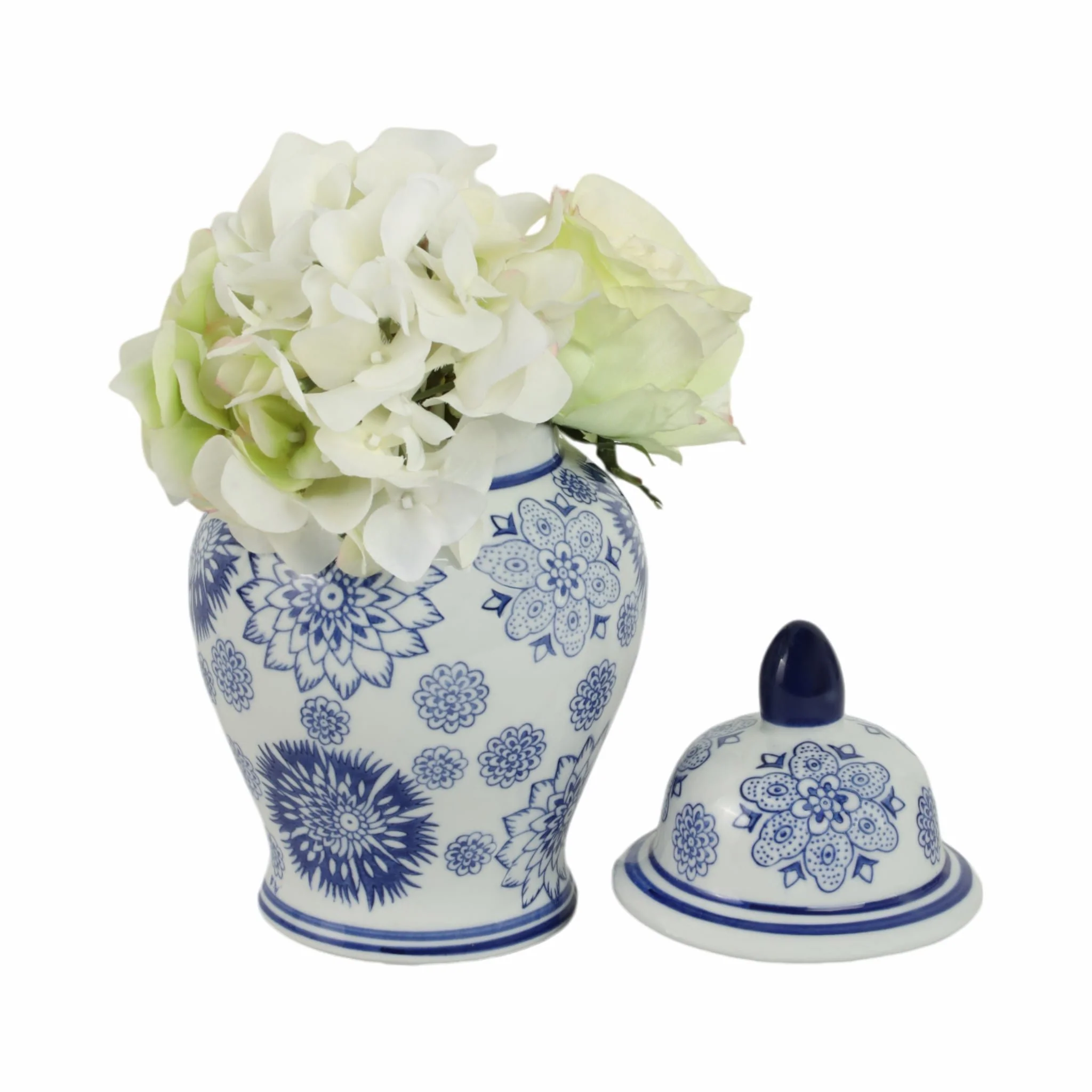 Cer, 10"h Asstd Flowers Temple Jar, Blue - Image 2