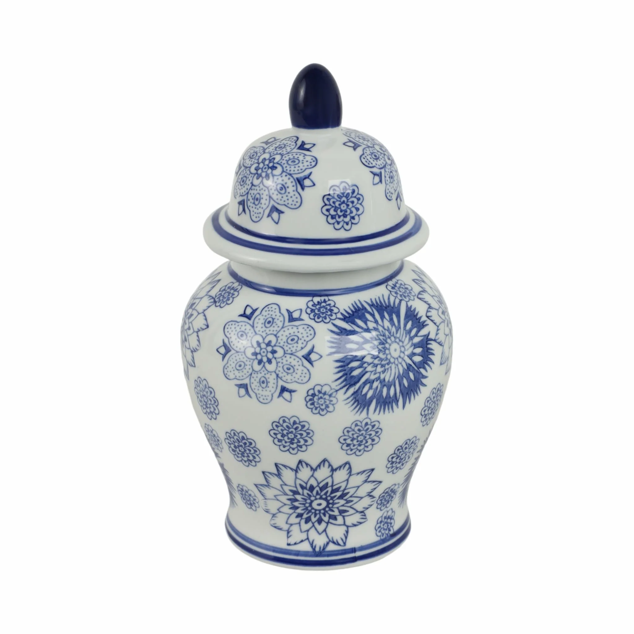 Cer, 10"h Asstd Flowers Temple Jar, Blue - Image 4
