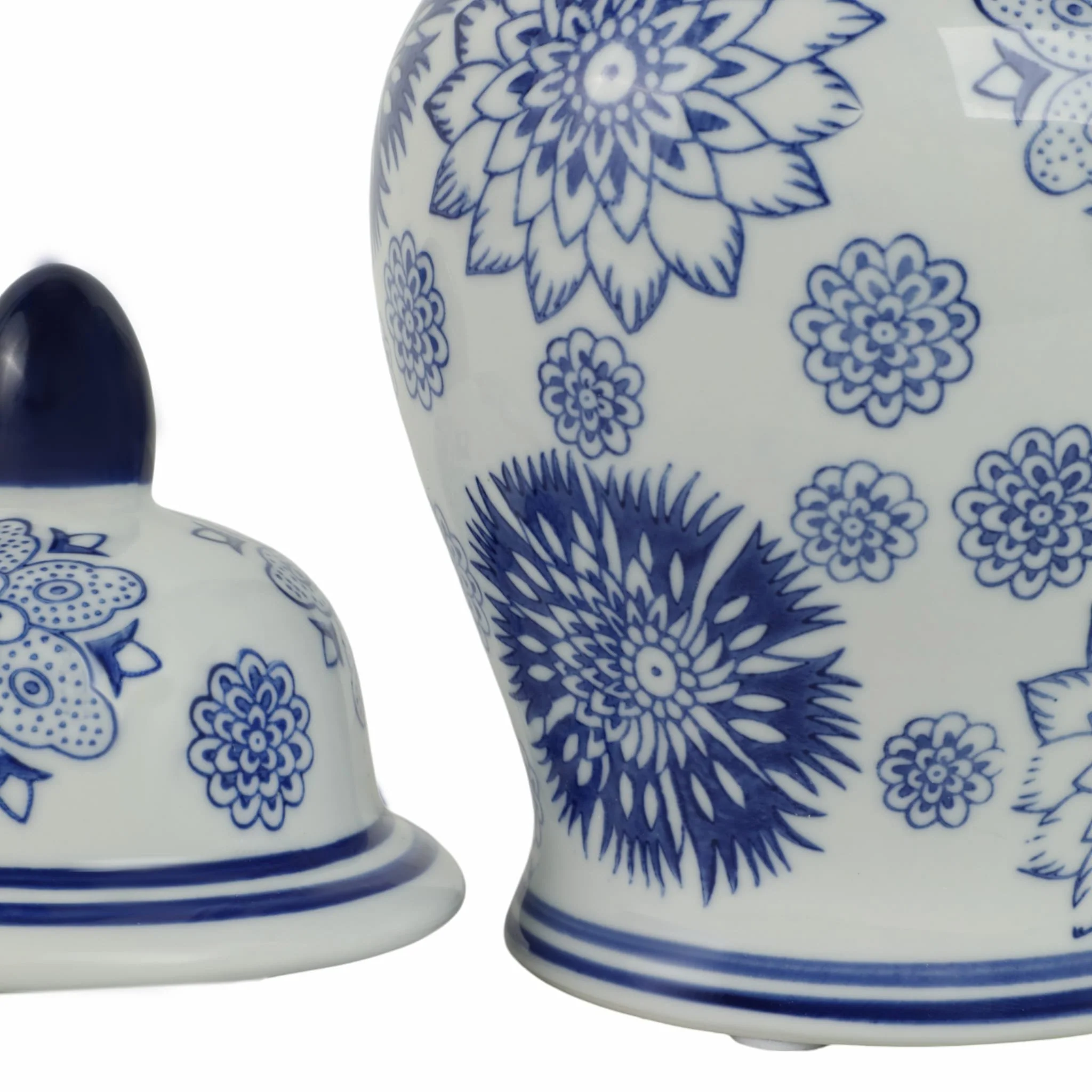 Cer, 10"h Asstd Flowers Temple Jar, Blue - Image 5