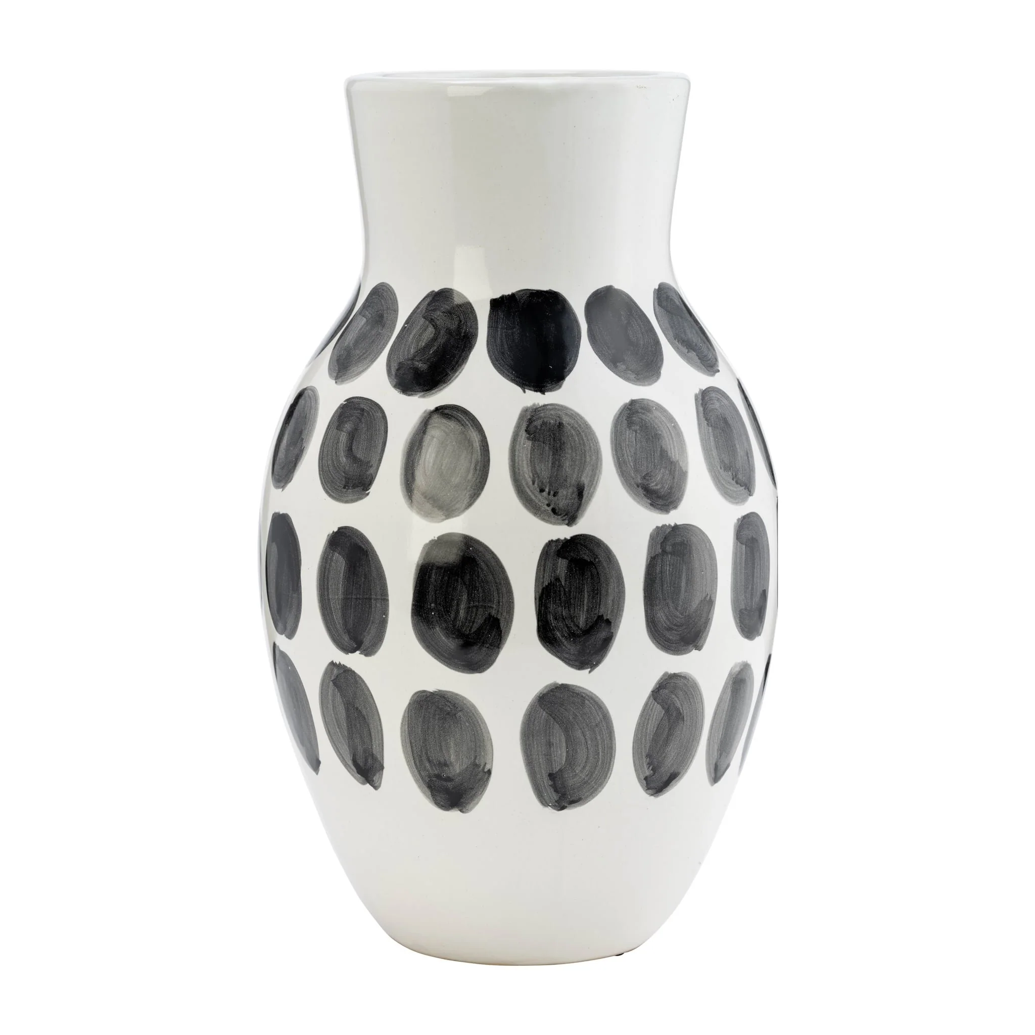 Cer, 10"h Blk Polk-a-dot Flower Vase, White - Image 2