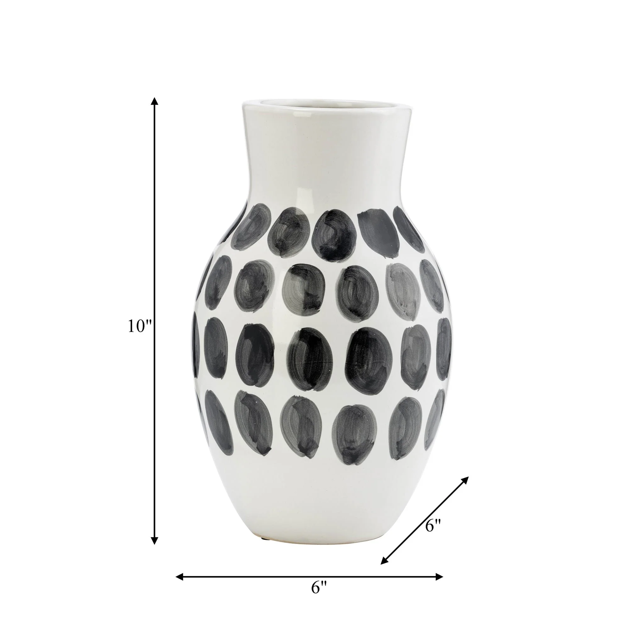 Cer, 10"h Blk Polk-a-dot Flower Vase, White - Image 8