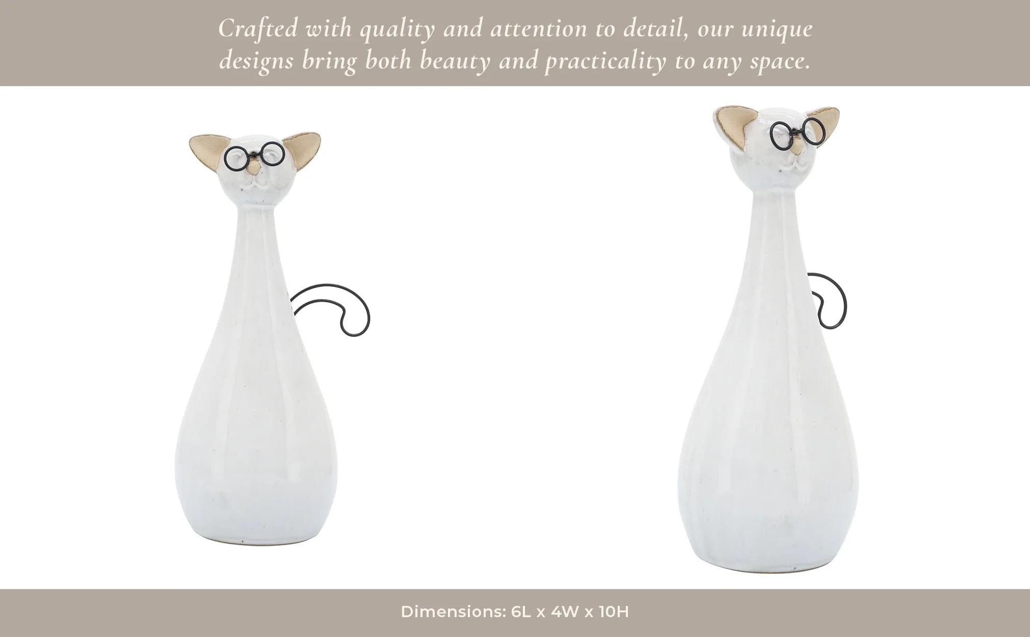 Cer, 10"h Chubby Cat W/ Glasses, Beige - Image 11