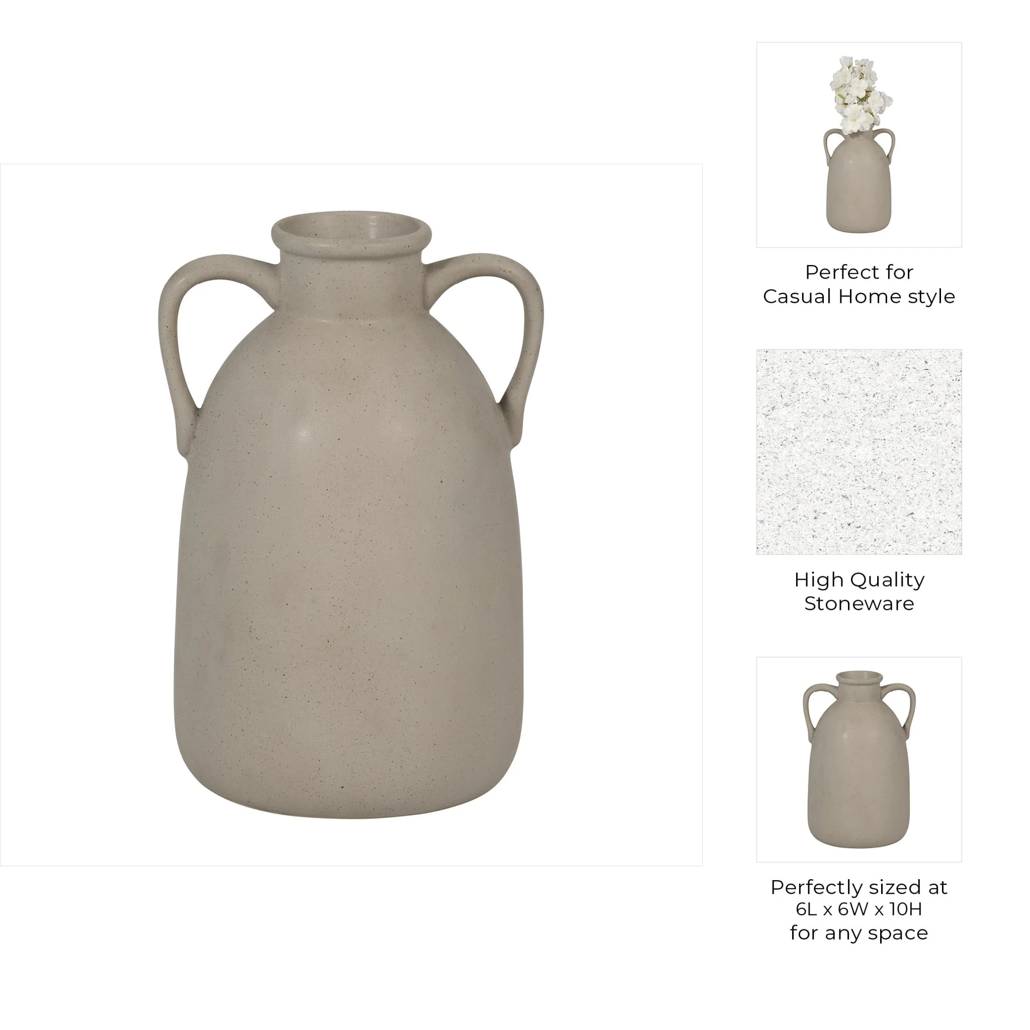 Cer, 10"h Eared Vase, Gray - Image 9