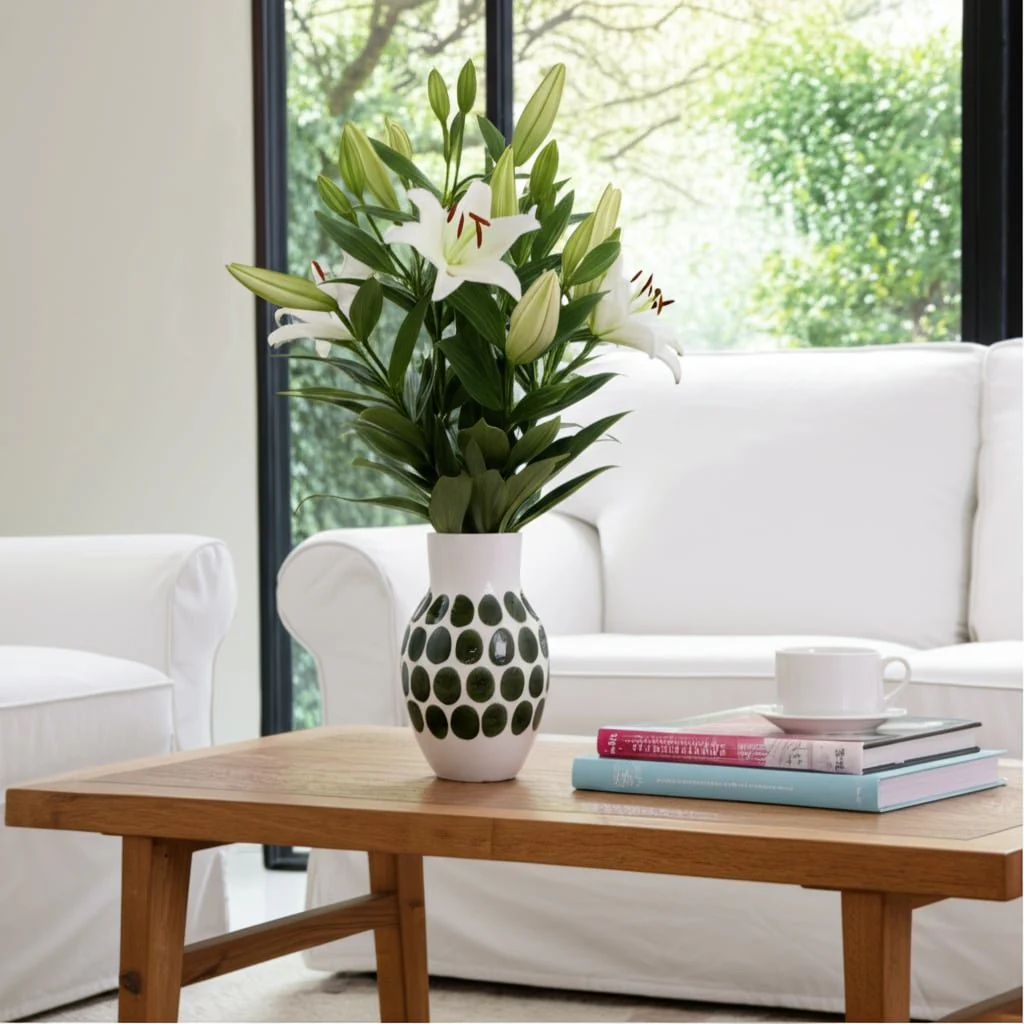 Cer, 10"h Forest Green Polk-a-dot Flower Vase,wht - Image 11