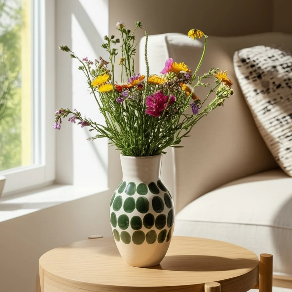Cer, 10"h Forest Green Polk-a-dot Flower Vase,wht - Image 12