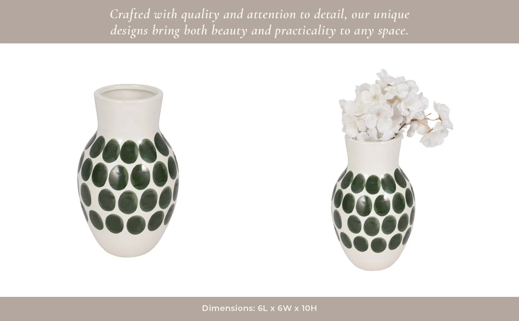 Cer, 10"h Forest Green Polk-a-dot Flower Vase,wht - Image 13