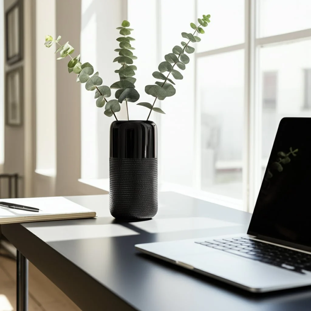 Cer, 10"h Grooved Vase, Black - Image 11