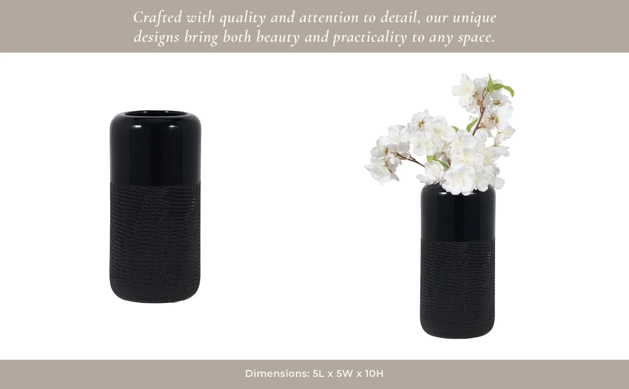 Cer, 10"h Grooved Vase, Black - Image 13