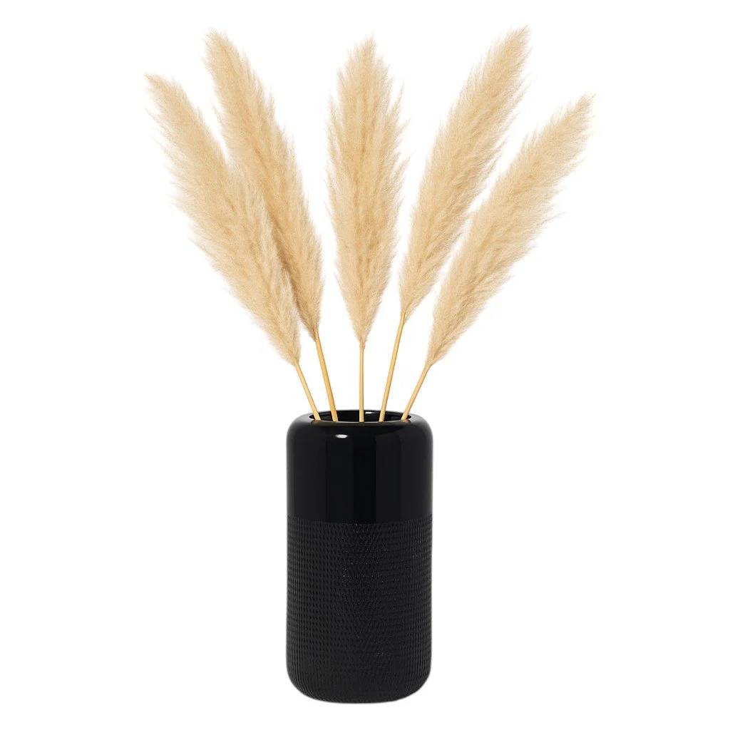 Cer, 10"h Grooved Vase, Black - Image 2