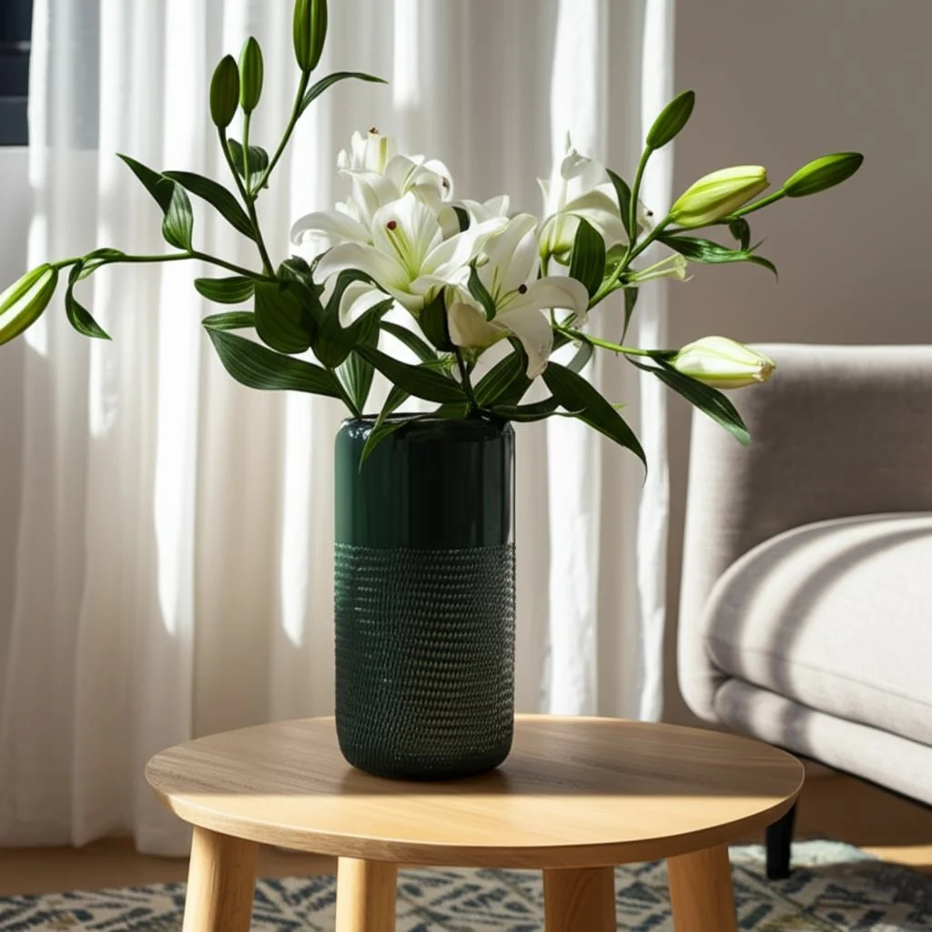 Cer, 10"h Grooved Vase, Forest Green - Image 11