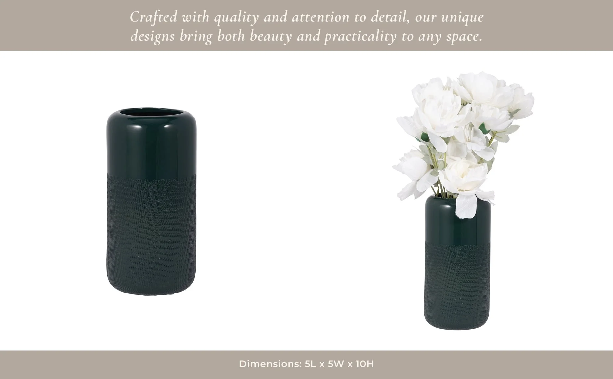 Cer, 10"h Grooved Vase, Forest Green - Image 12