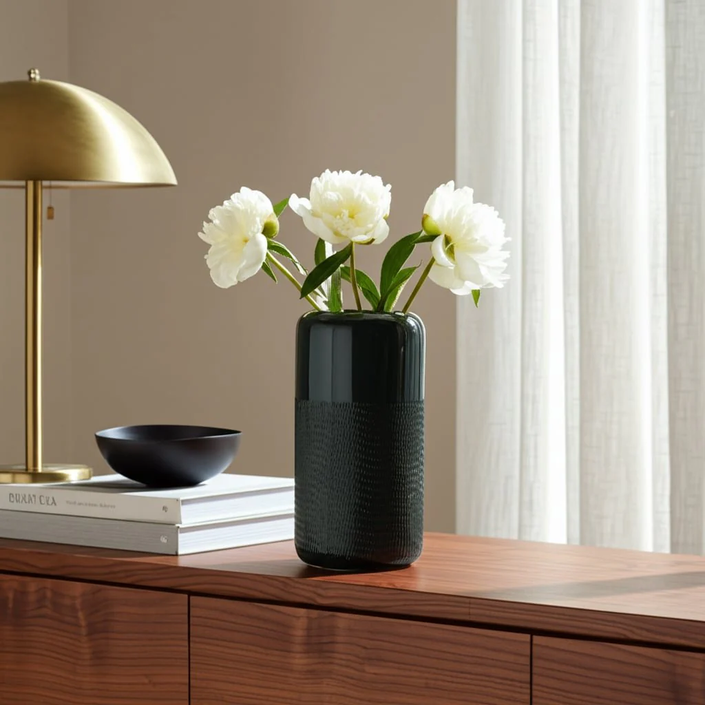 Cer, 10"h Grooved Vase, Forest Green - Image 9