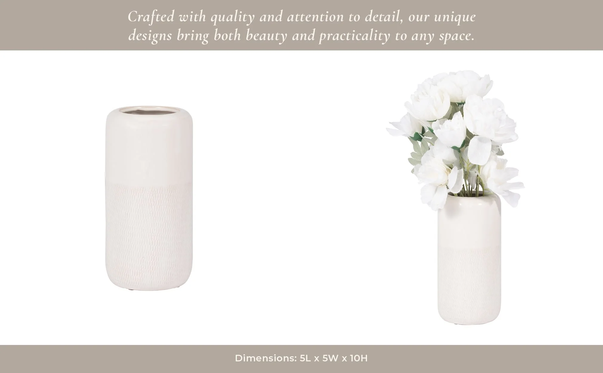 Cer, 10"h Grooved Vase, Ivory - Image 11