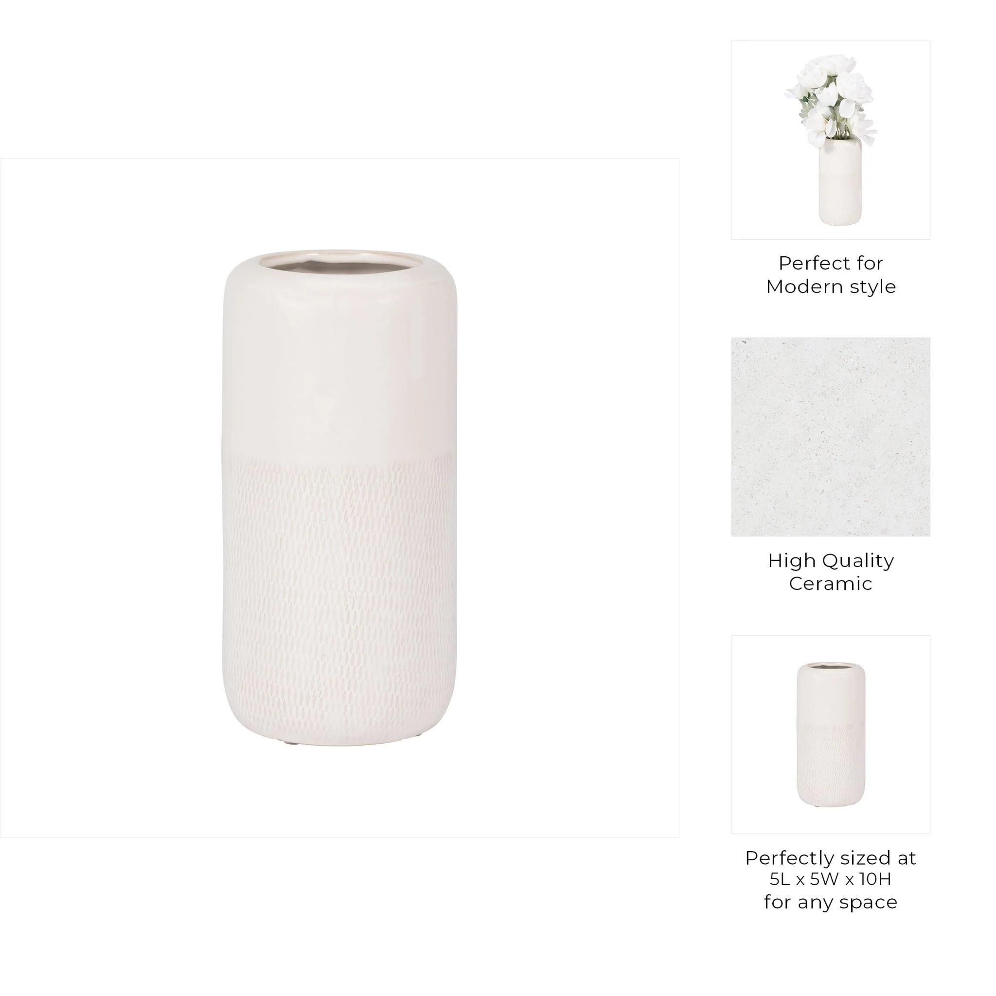 Cer, 10"h Grooved Vase, Ivory - Image 7