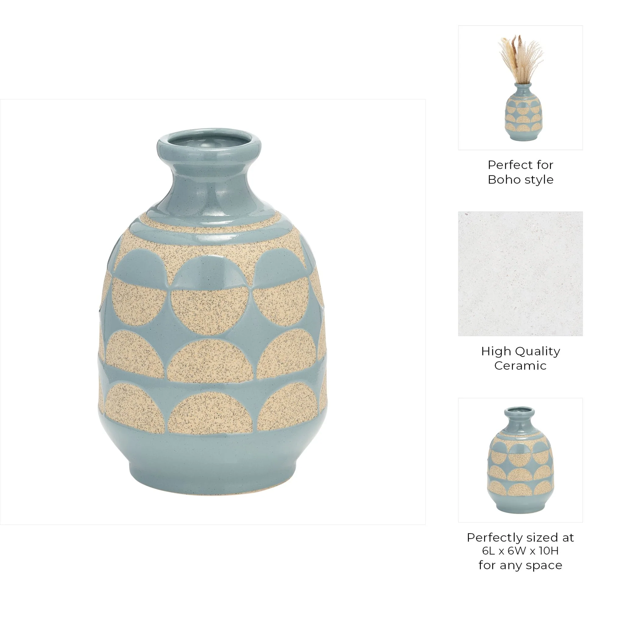 Cer, 10"h Half Circles Vase, Cameo Blue - Image 7