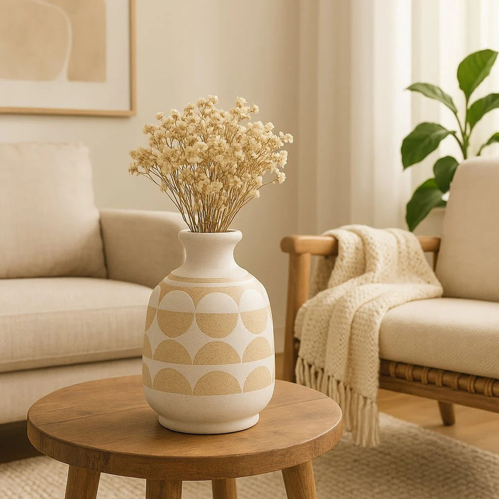 Cer, 10"h Half Circles Vase, Ivory - Image 10