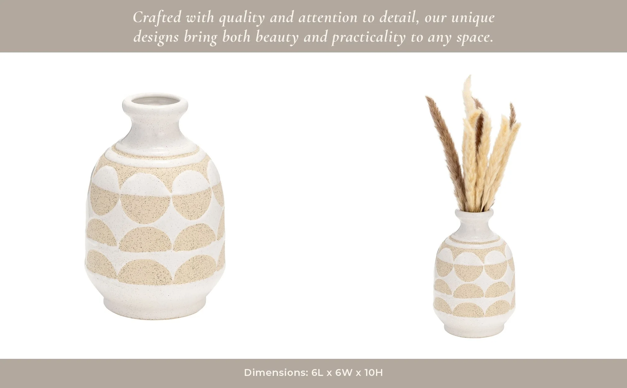Cer, 10"h Half Circles Vase, Ivory - Image 12