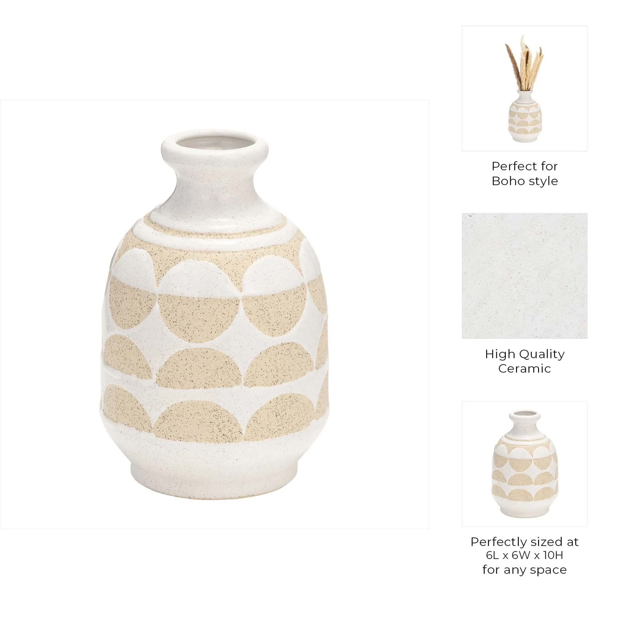Cer, 10"h Half Circles Vase, Ivory - Image 7