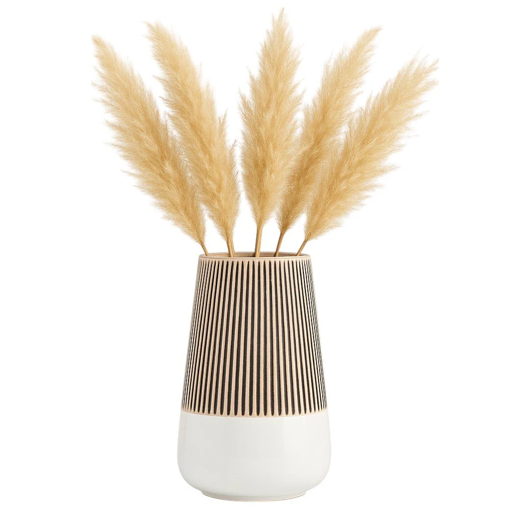 Cer,10"h Ridged Vase, Ivory - Image 2