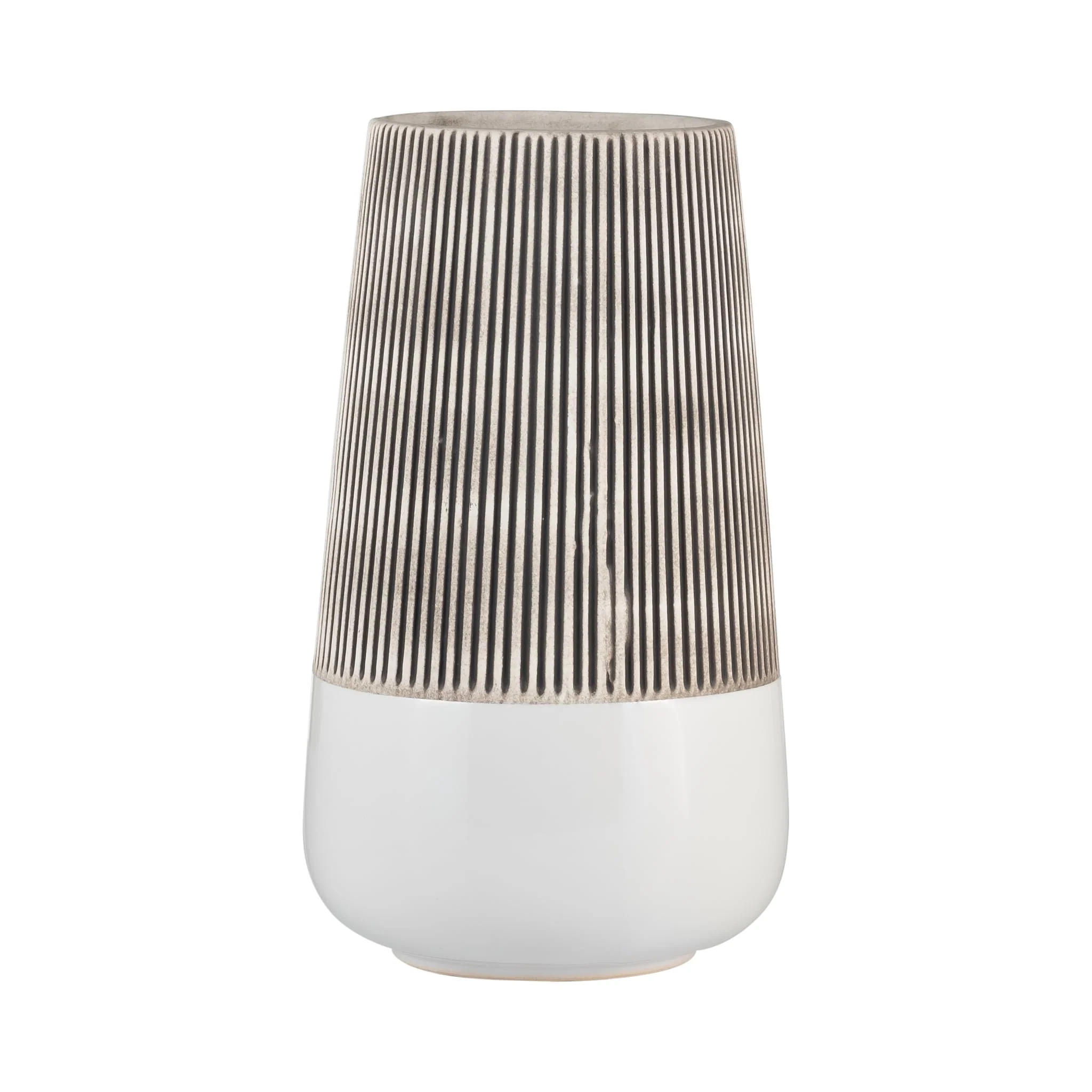 Cer,10"h Ridged Vase, Ivory - Image 3