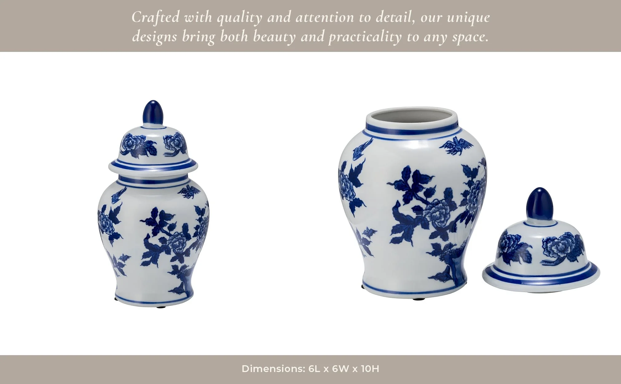 Cer, 10"h Temple Jar, Blue/white - Image 7