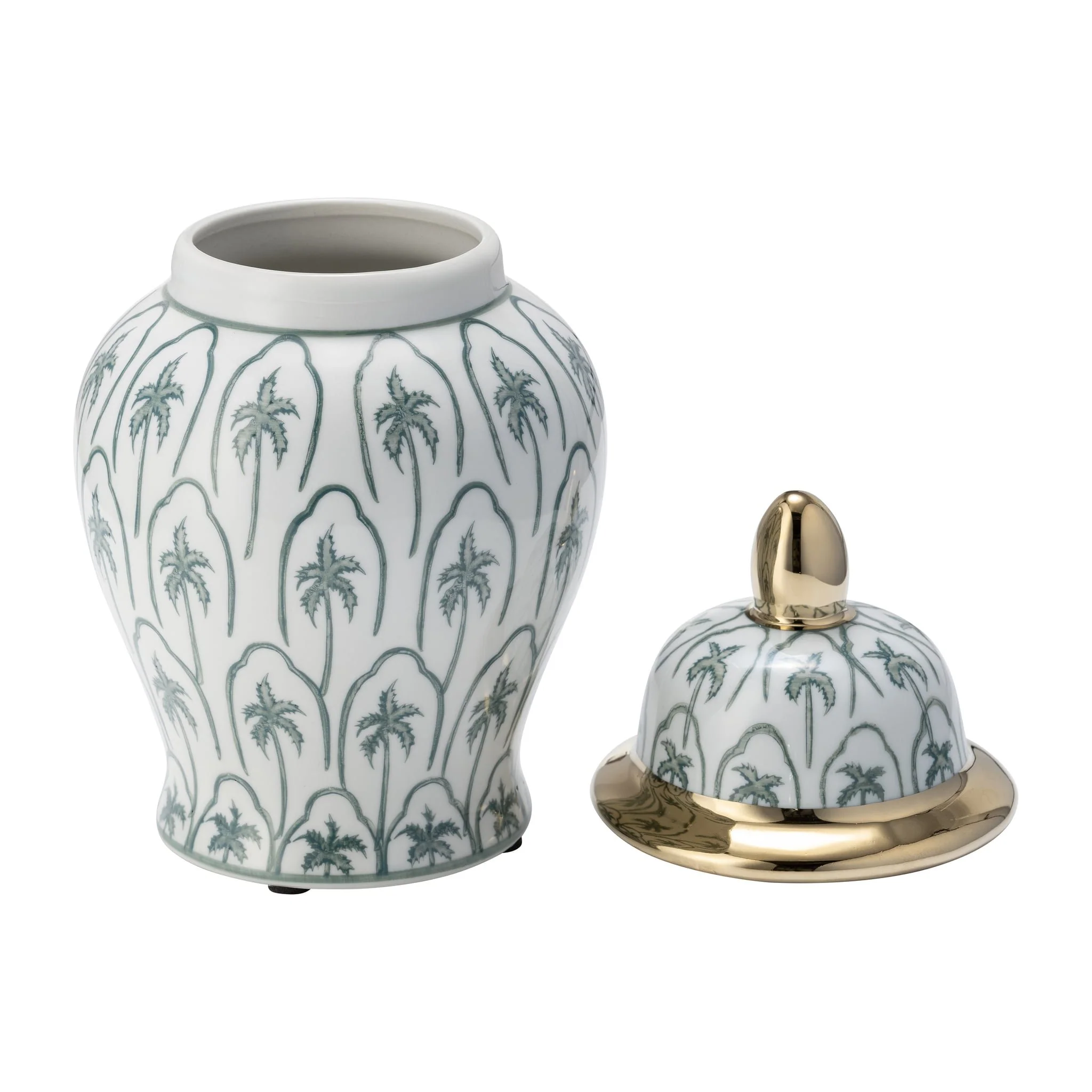 Cer, 10"h Temple Jar, Green/gold - Image 3