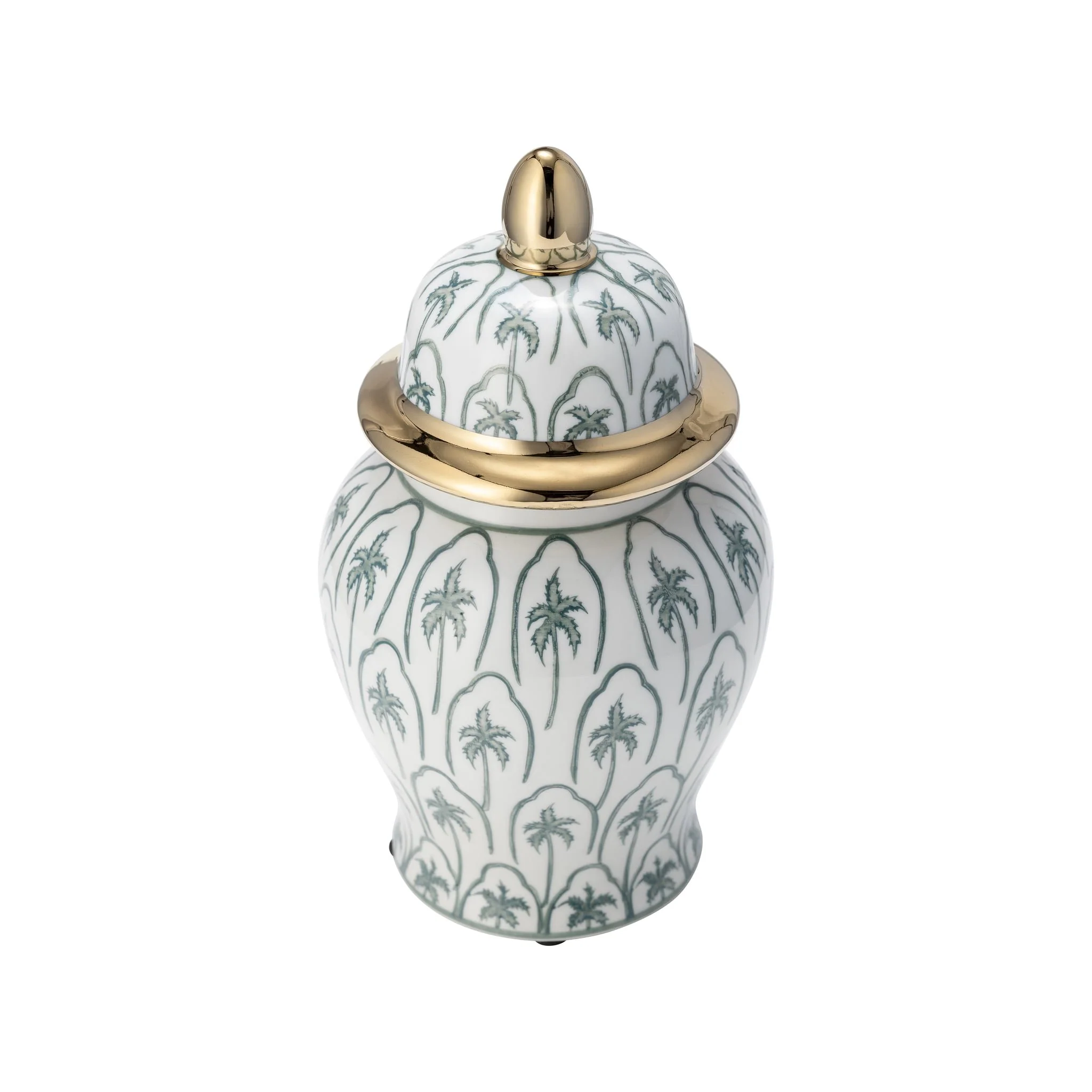 Cer, 10"h Temple Jar, Green/gold - Image 4