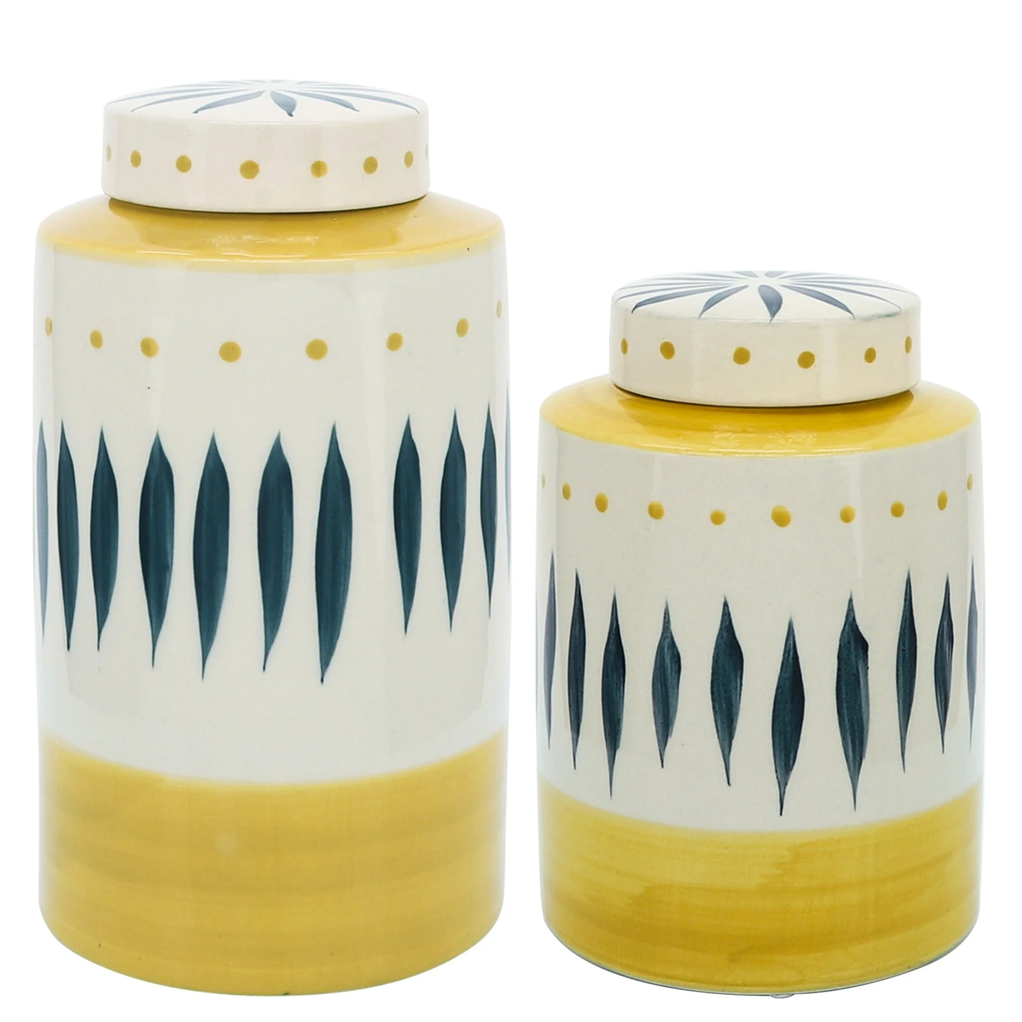 Cer, 10"h Tribal Jar W/ Lid, Yellow - Image 4