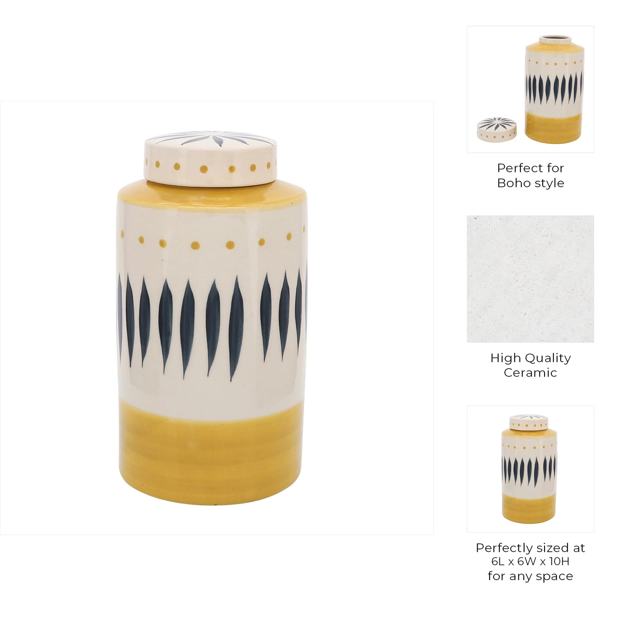Cer, 10"h Tribal Jar W/ Lid, Yellow - Image 6