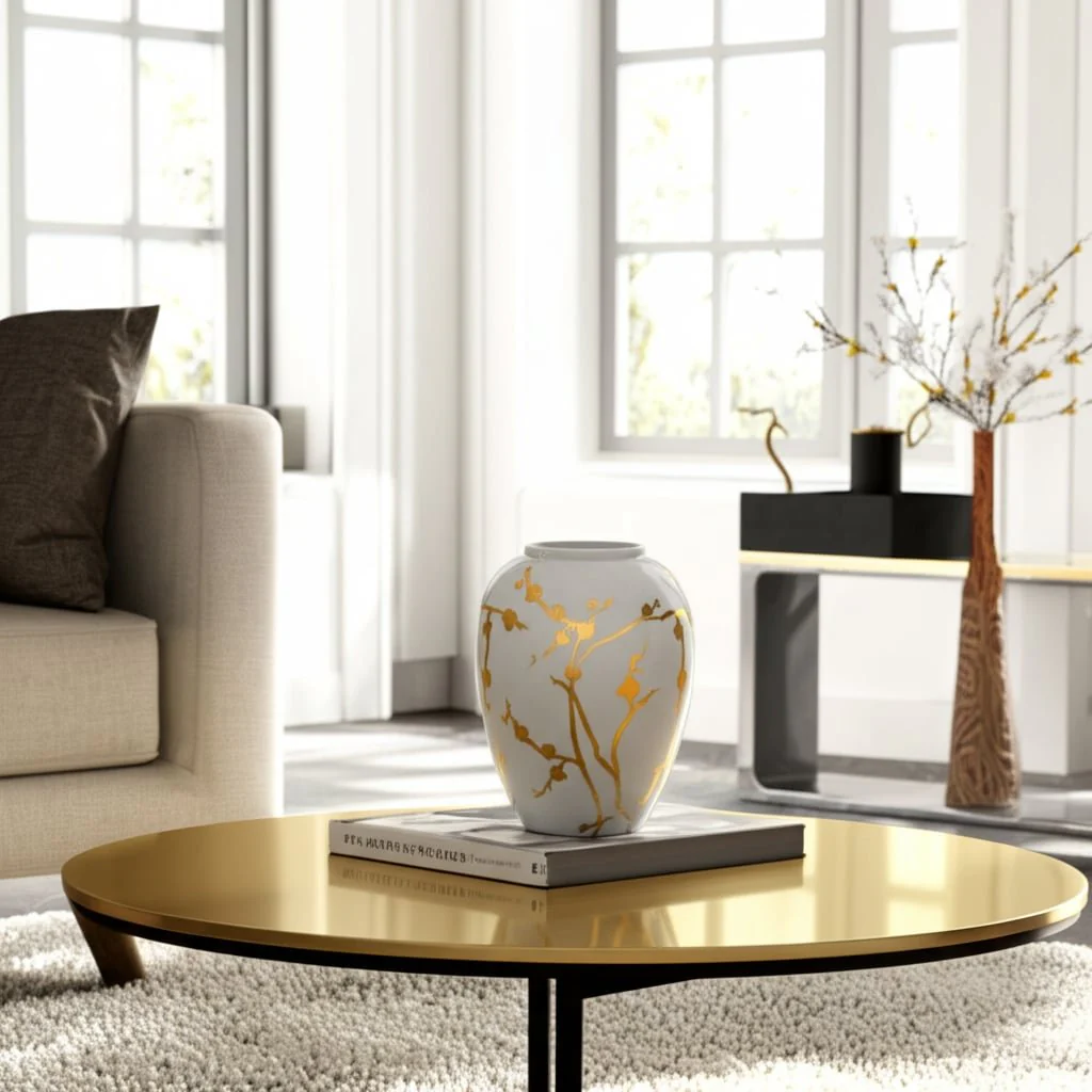 Cer 10"h, Vase W/ Gold Decal, White - Image 12