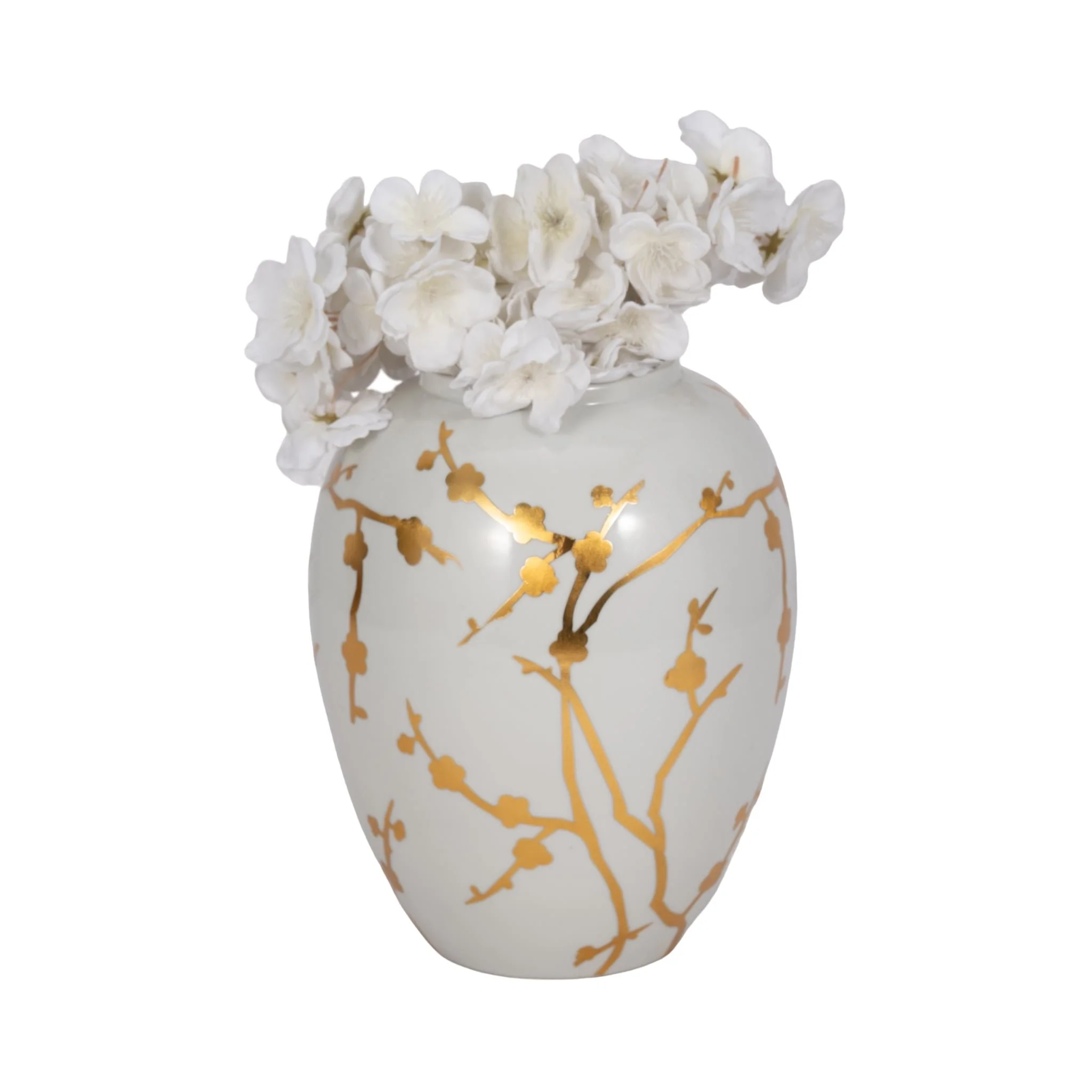 Cer 10"h, Vase W/ Gold Decal, White - Image 2