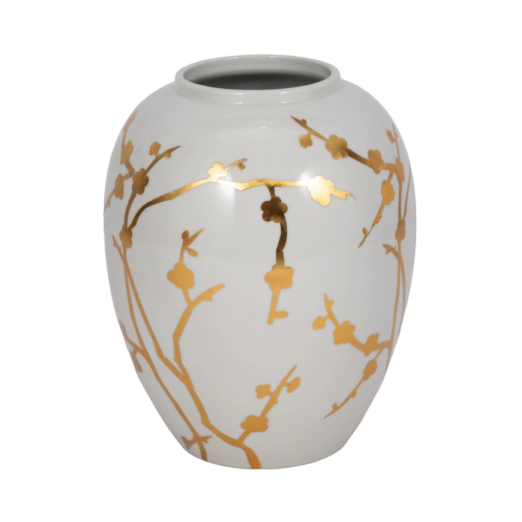 Cer 10"h, Vase W/ Gold Decal, White - Image 3