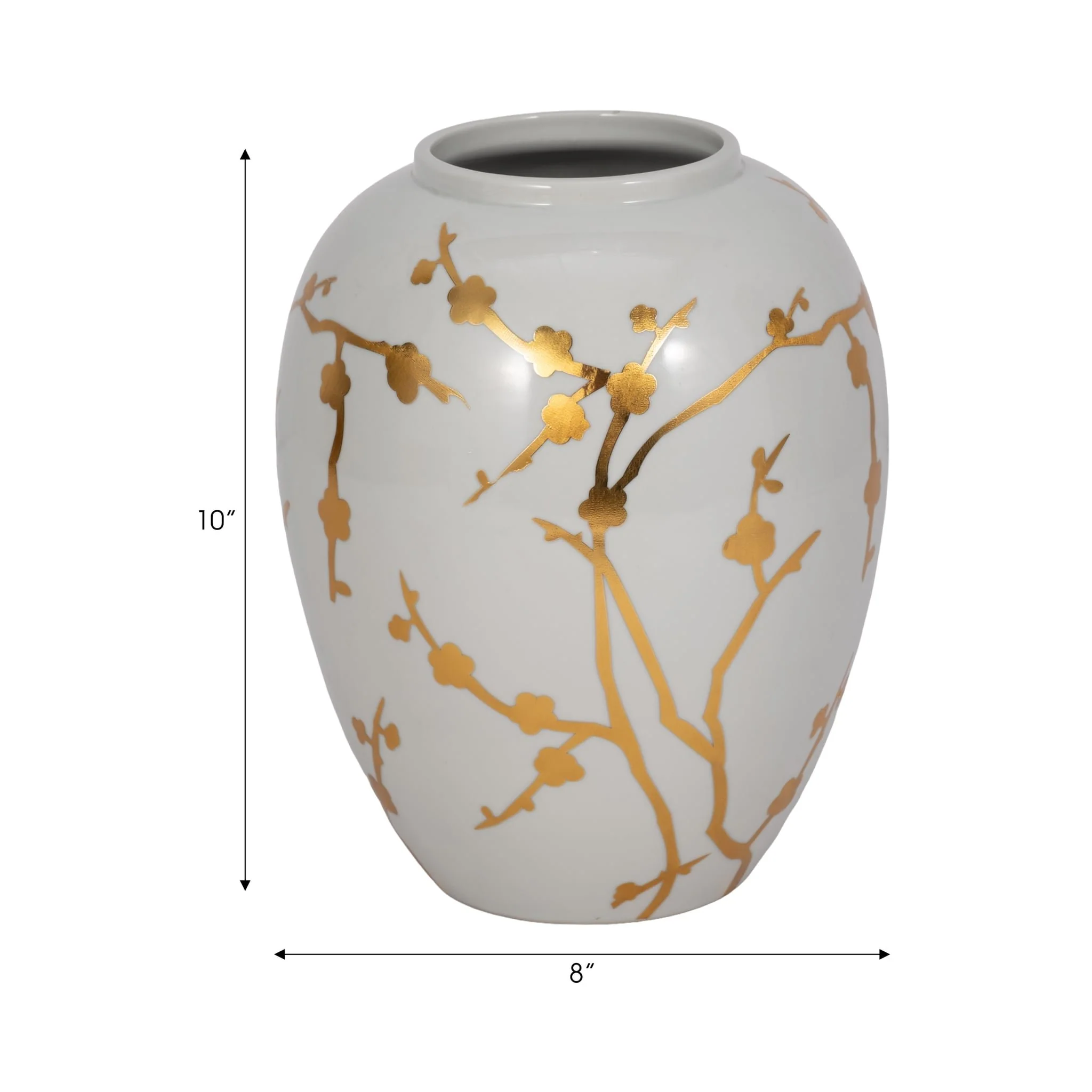 Cer 10"h, Vase W/ Gold Decal, White - Image 8