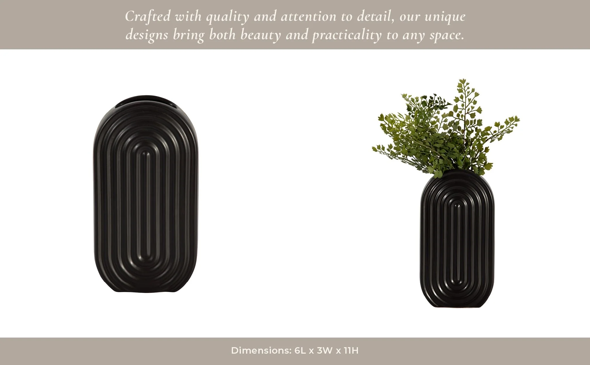 Cer, 11" Oval Ridged Vase, Black - Image 12