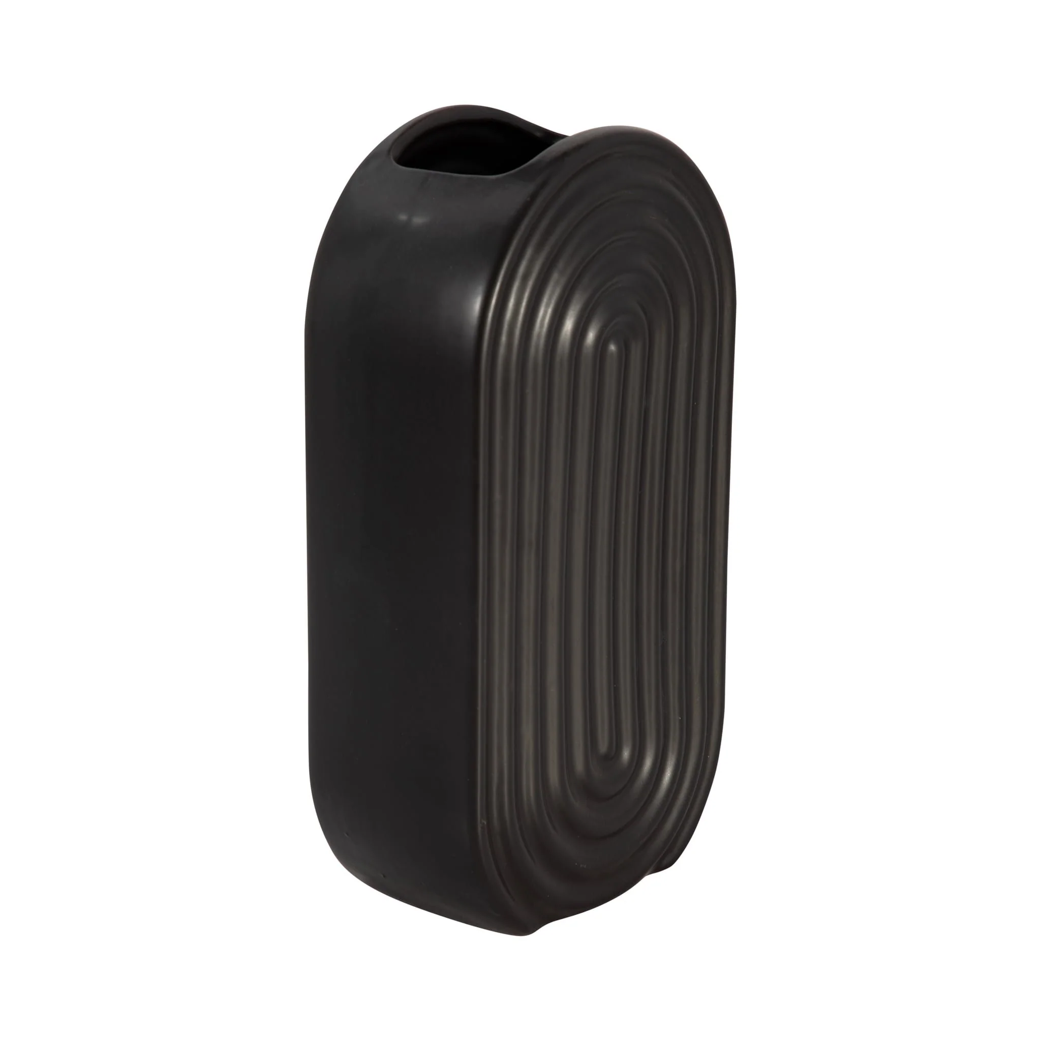Cer, 11" Oval Ridged Vase, Black - Image 3