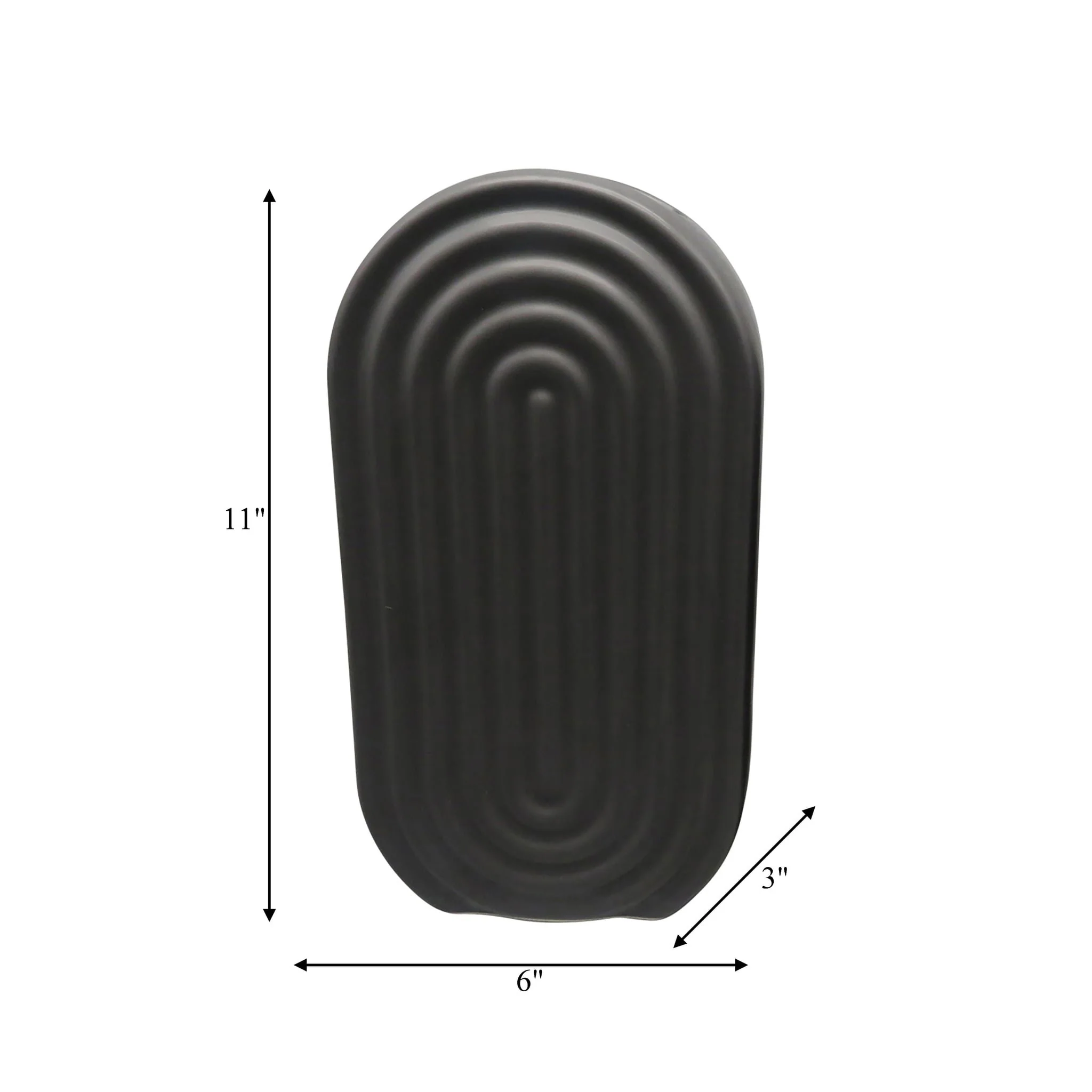Cer, 11" Oval Ridged Vase, Black - Image 8