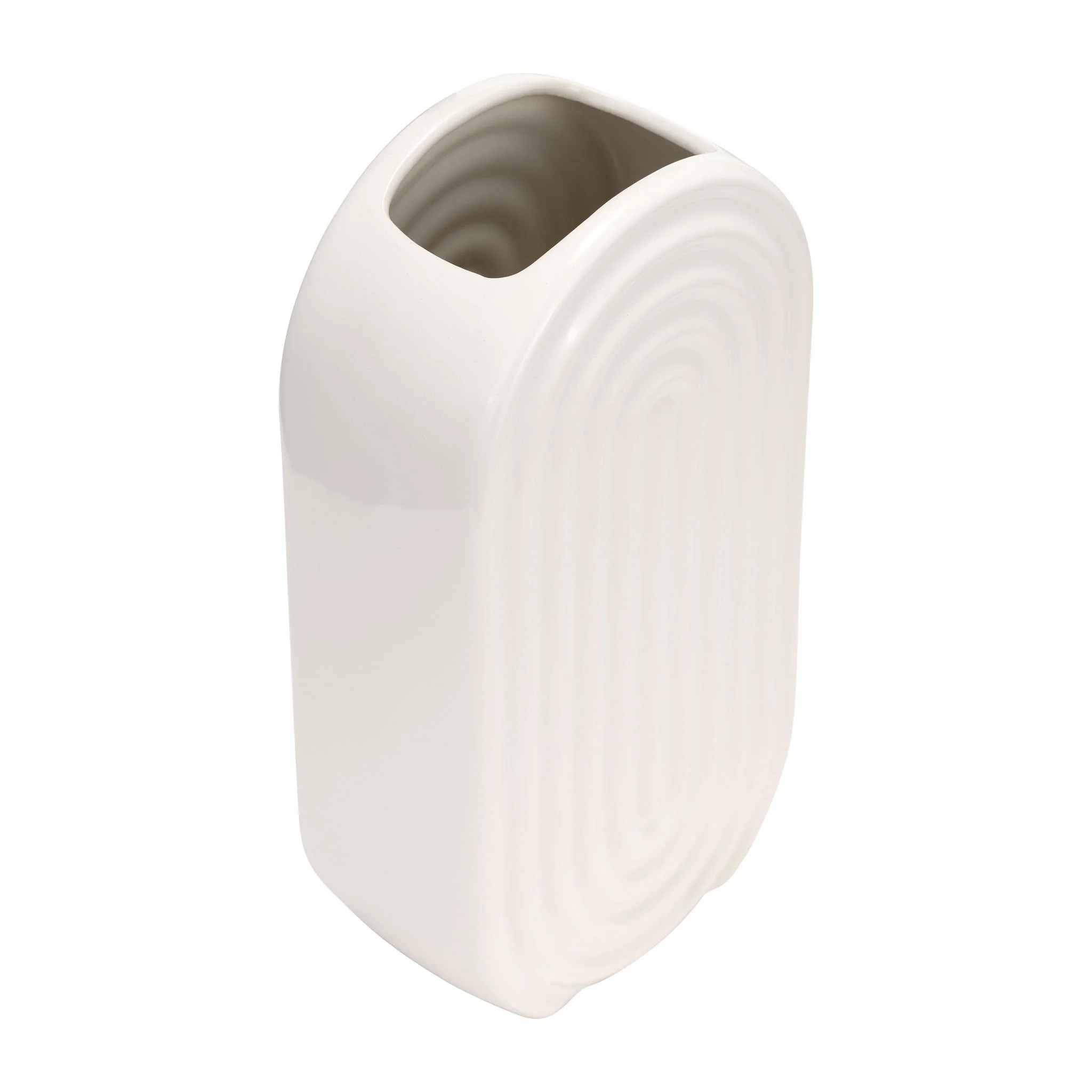 Cer, 11" Oval Ridged Vase, White - Image 5
