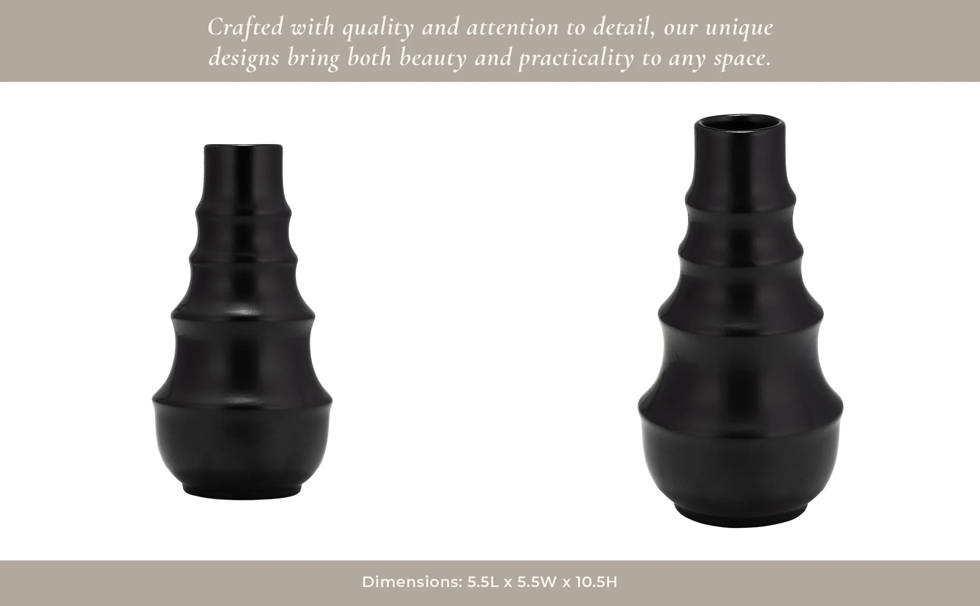 Cer,11" Ring Pattern Vase,black - Image 12