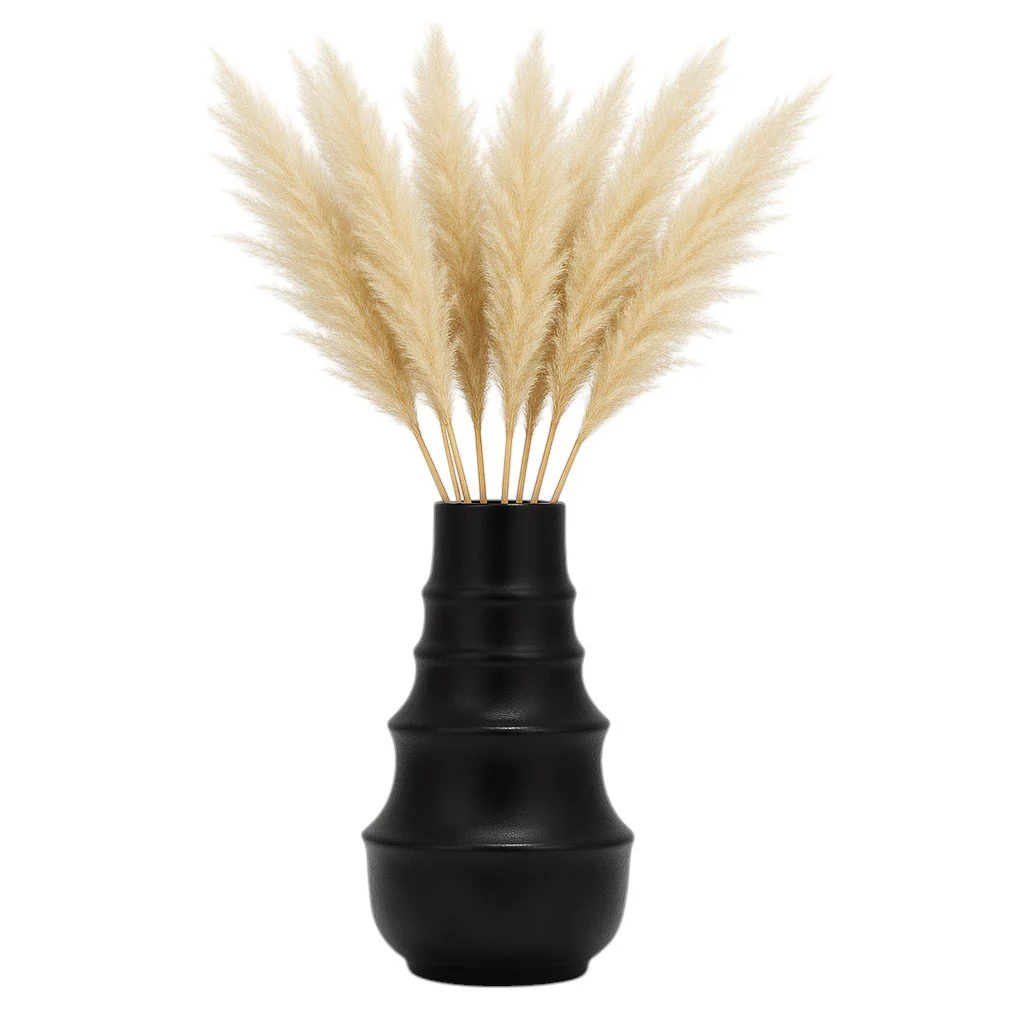 Cer,11" Ring Pattern Vase,black - Image 2