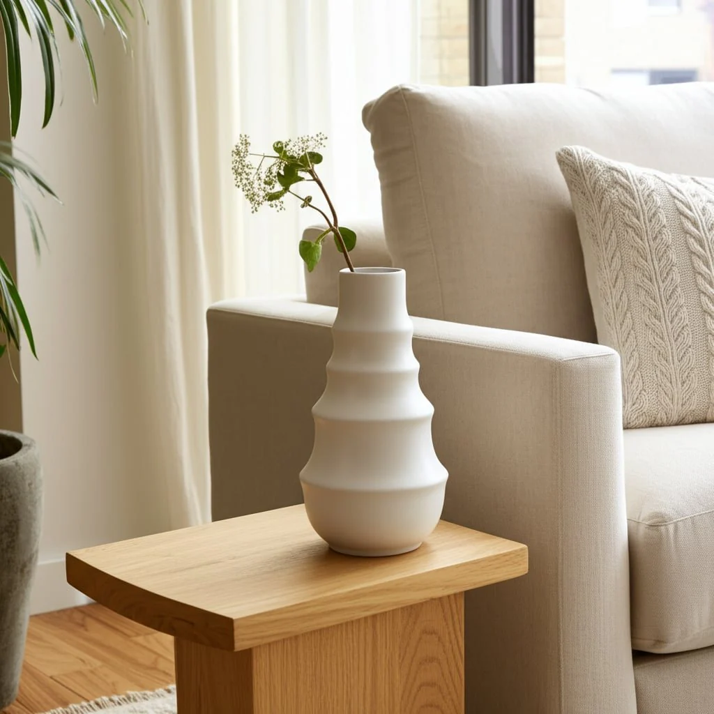Cer,11",ring Pattern Vase,white - Image 11