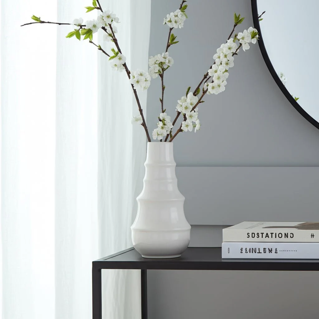 Cer,11",ring Pattern Vase,white - Image 9