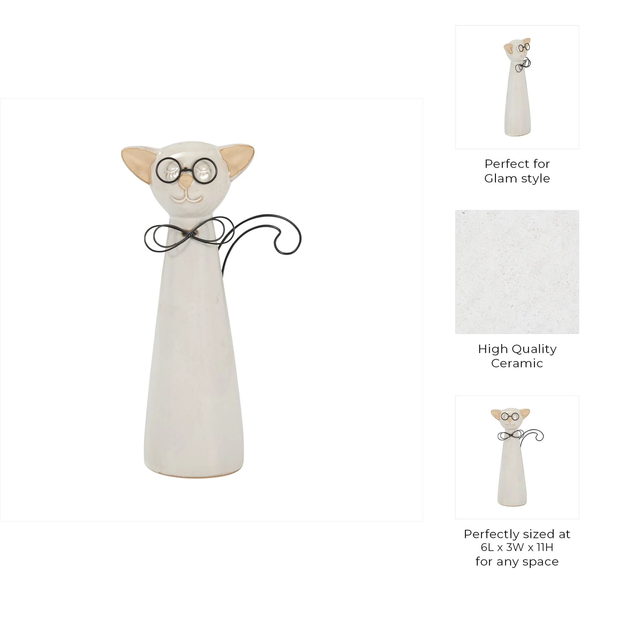 Cer, 11"h Cat W/ Glasses, Beige - Image 10