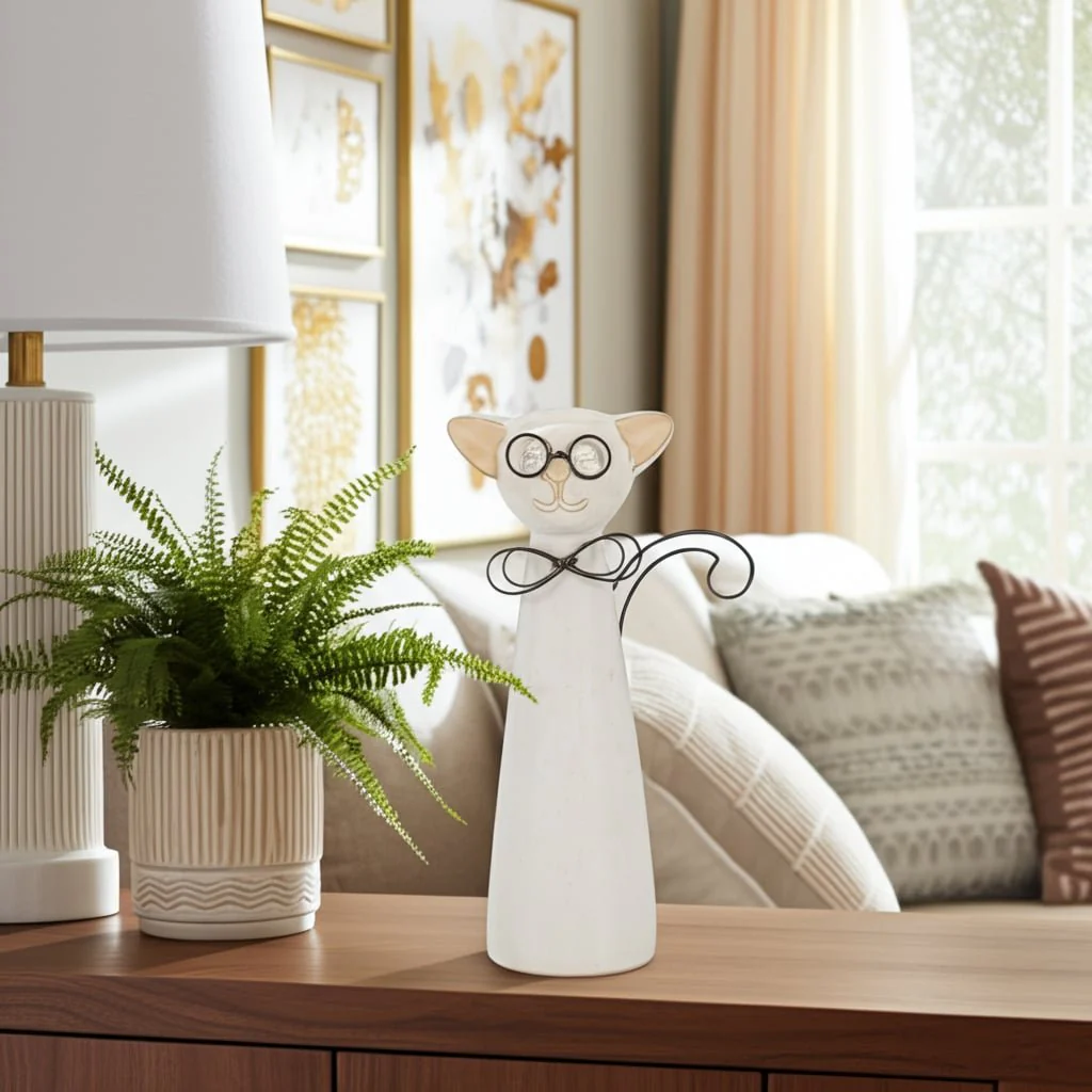 Cer, 11"h Cat W/ Glasses, Beige - Image 12