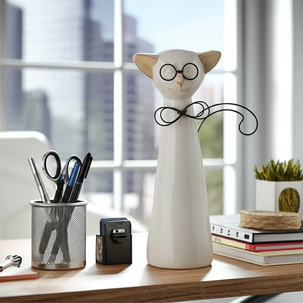 Cer, 11"h Cat W/ Glasses, Beige - Image 13